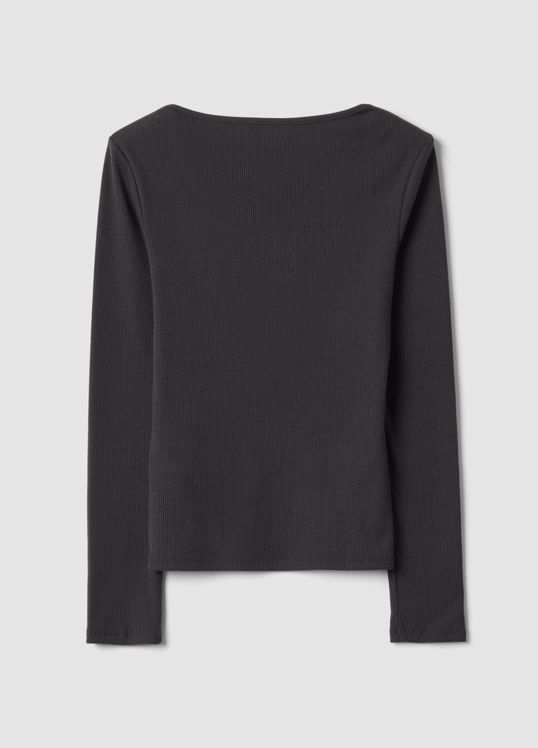 Black stretch viscose crew-neck T-shirt