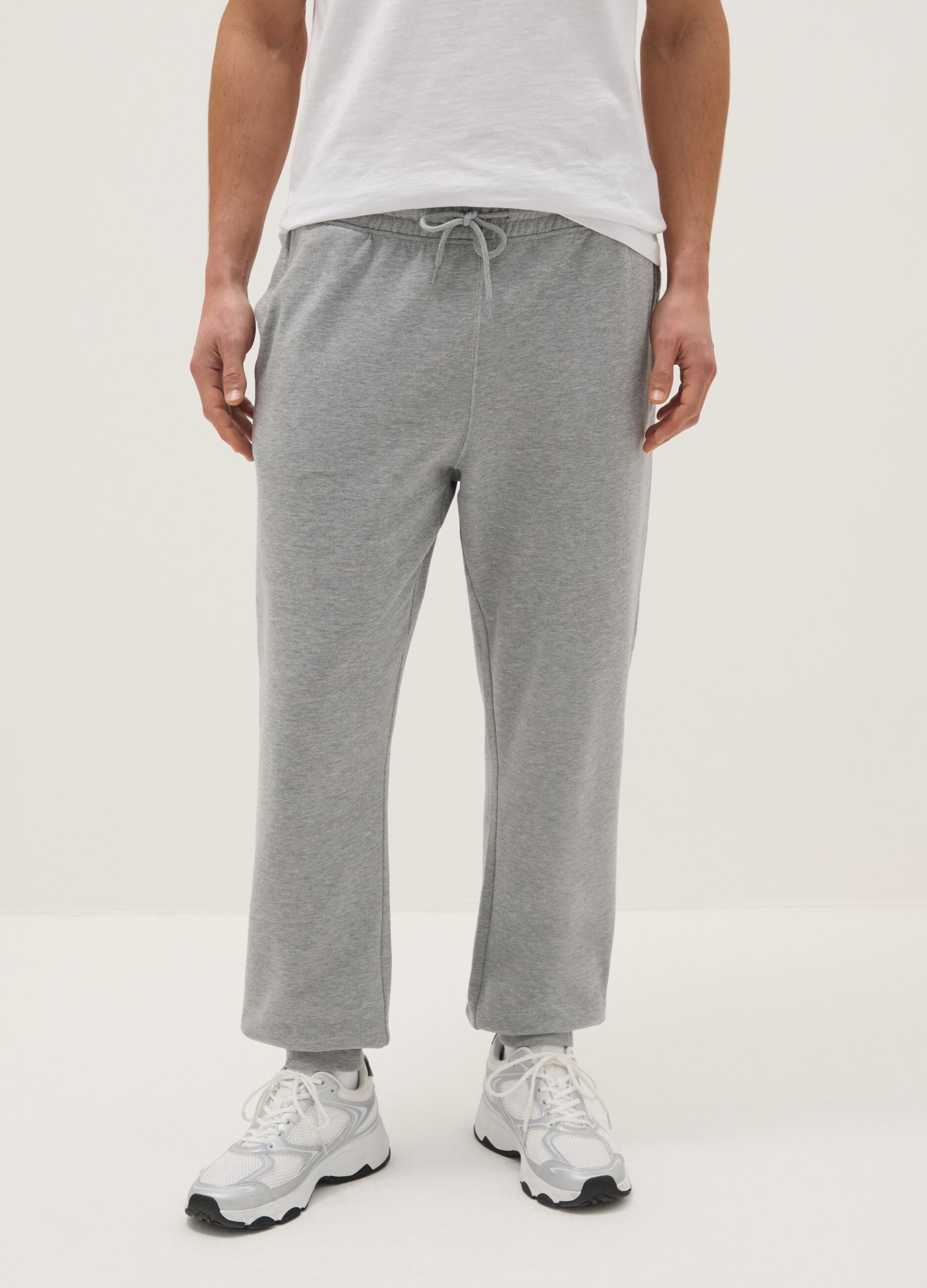 Regular Fit Grey Cotton Blend Jogger Trousers