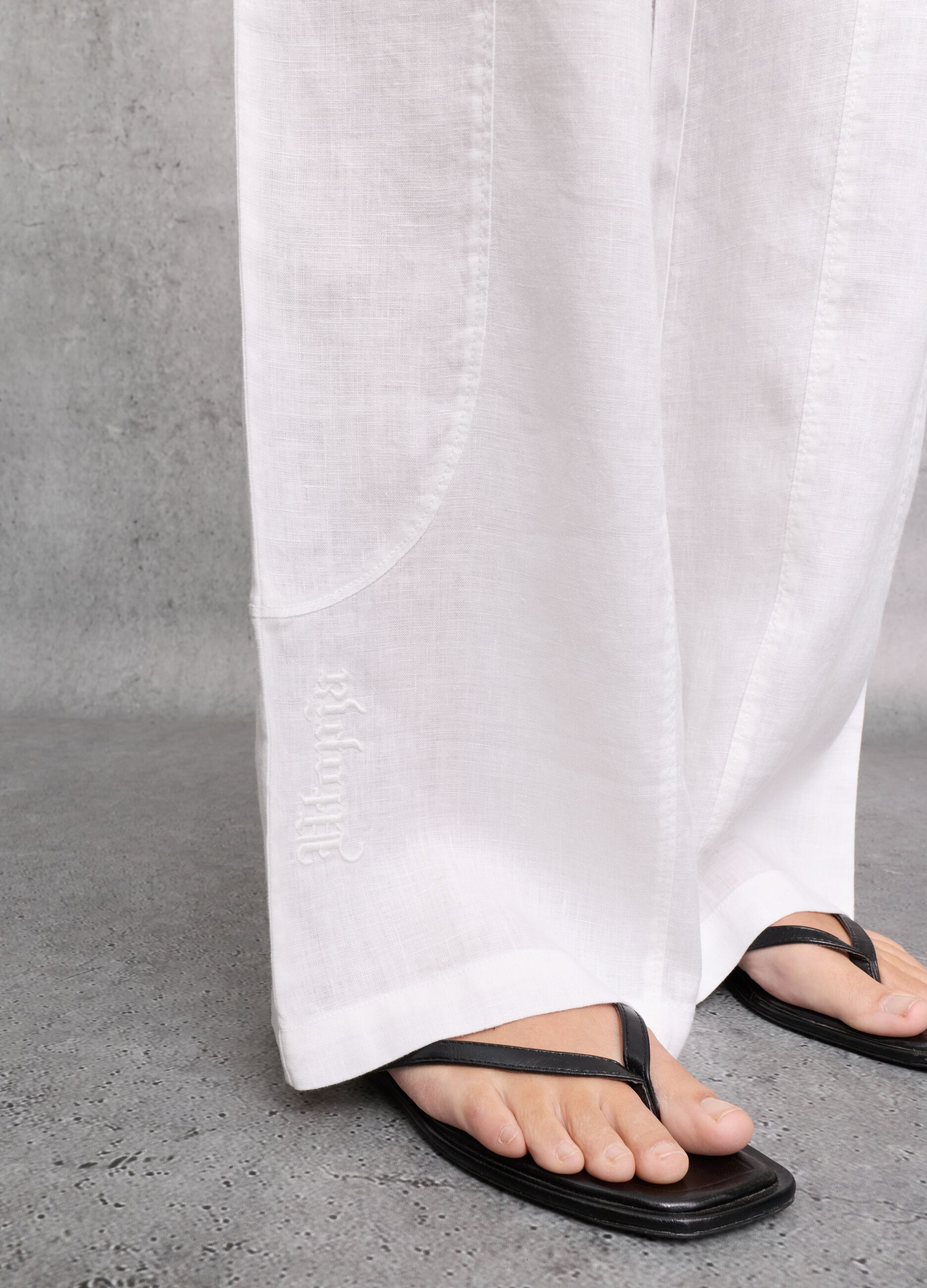 100% Linen Wide-Leg Trousers White