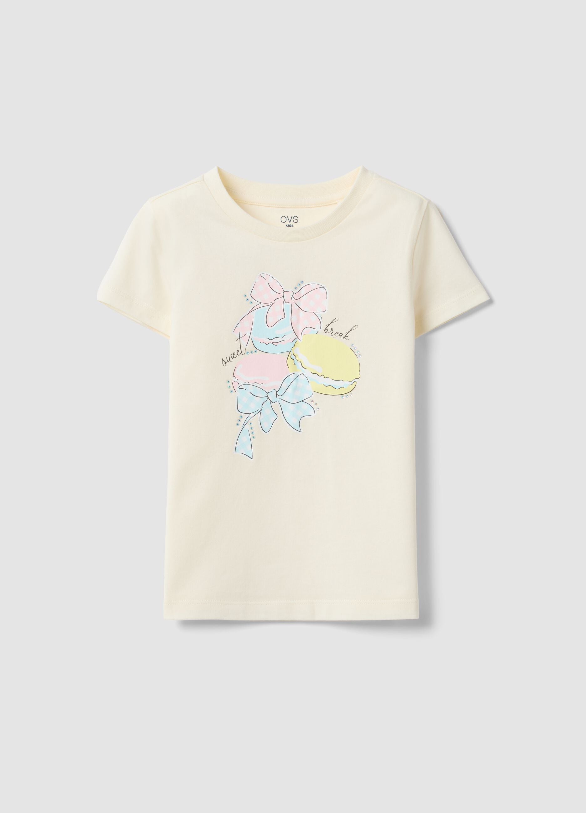 Girls' white pure cotton regular-fit T-shirt with print