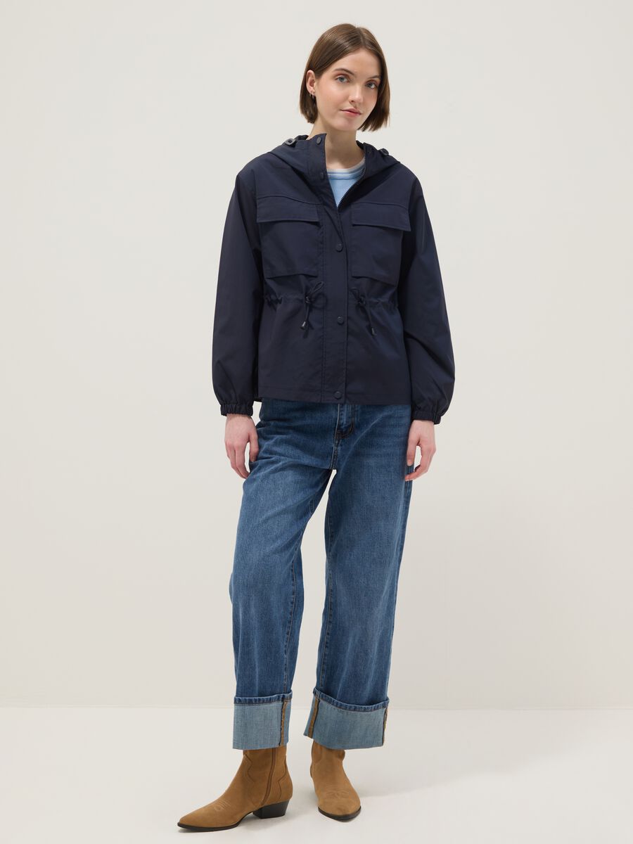 Blue waterproof jacket regular fit with pockets and hood_2