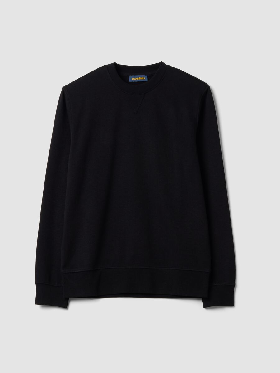 Black crew-neck sweatshirt in cotton blend, regular fit_0
