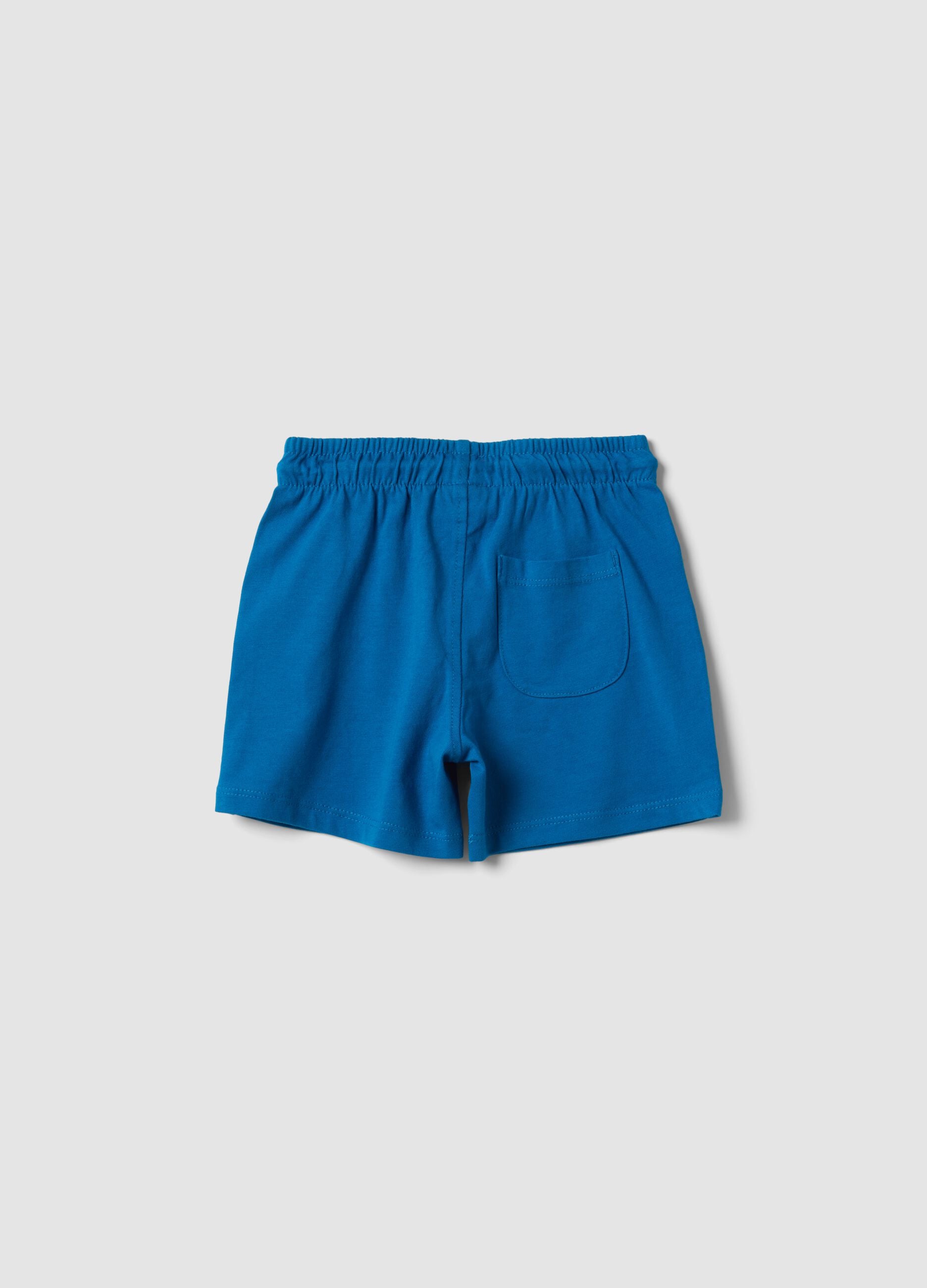 Blue pure organic cotton shorts with elasticated waist for baby boys, regular fit