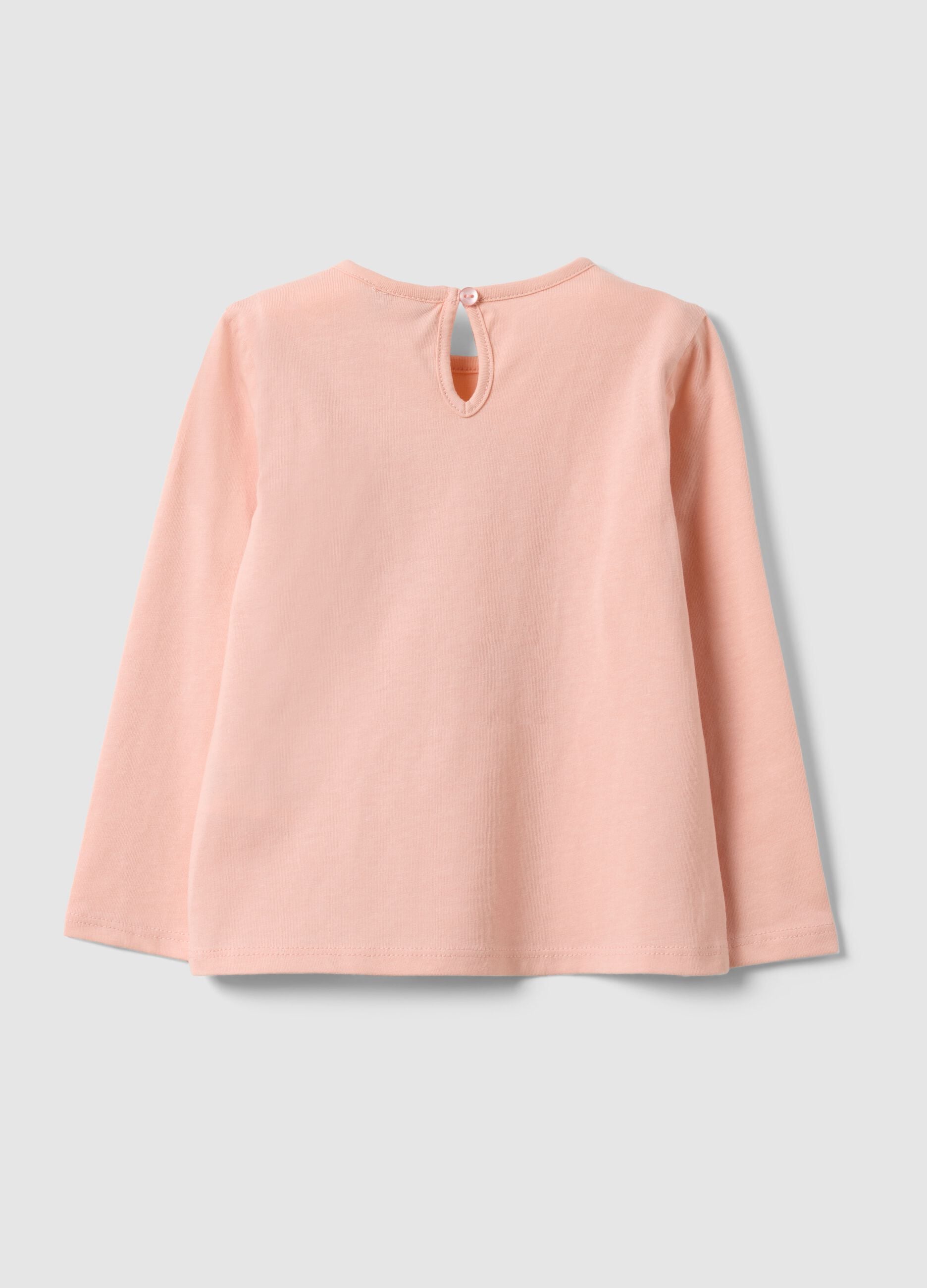 Girls' pink pure cotton regular fit T-shirt with teddy bear