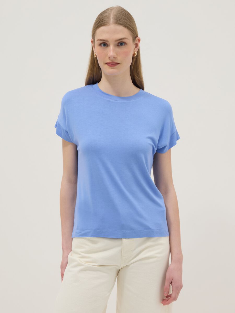 Light blue short-sleeve stretch viscose T-shirt_1