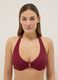 Red stretch triangle bikini top with central buckle_0