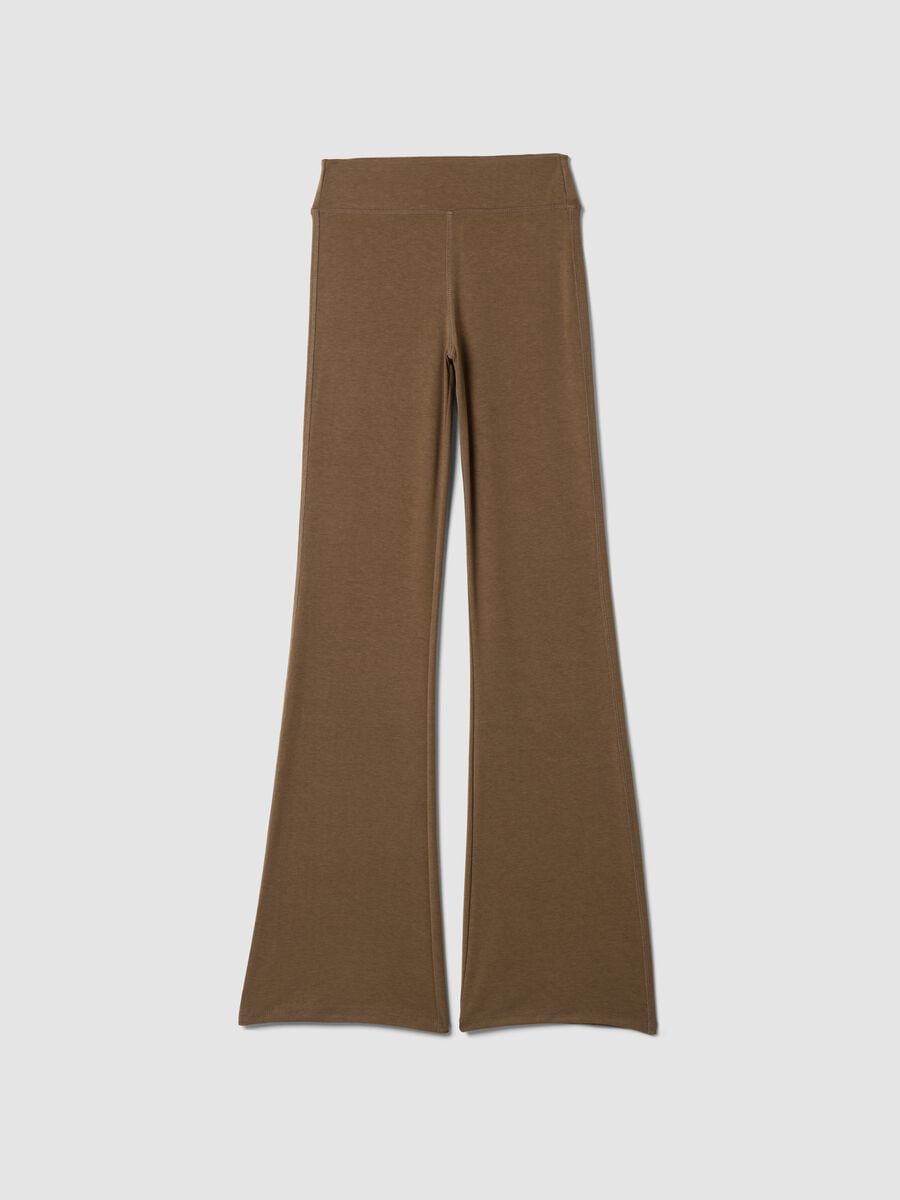 Brown flared viscose stretch jersey leggings_5