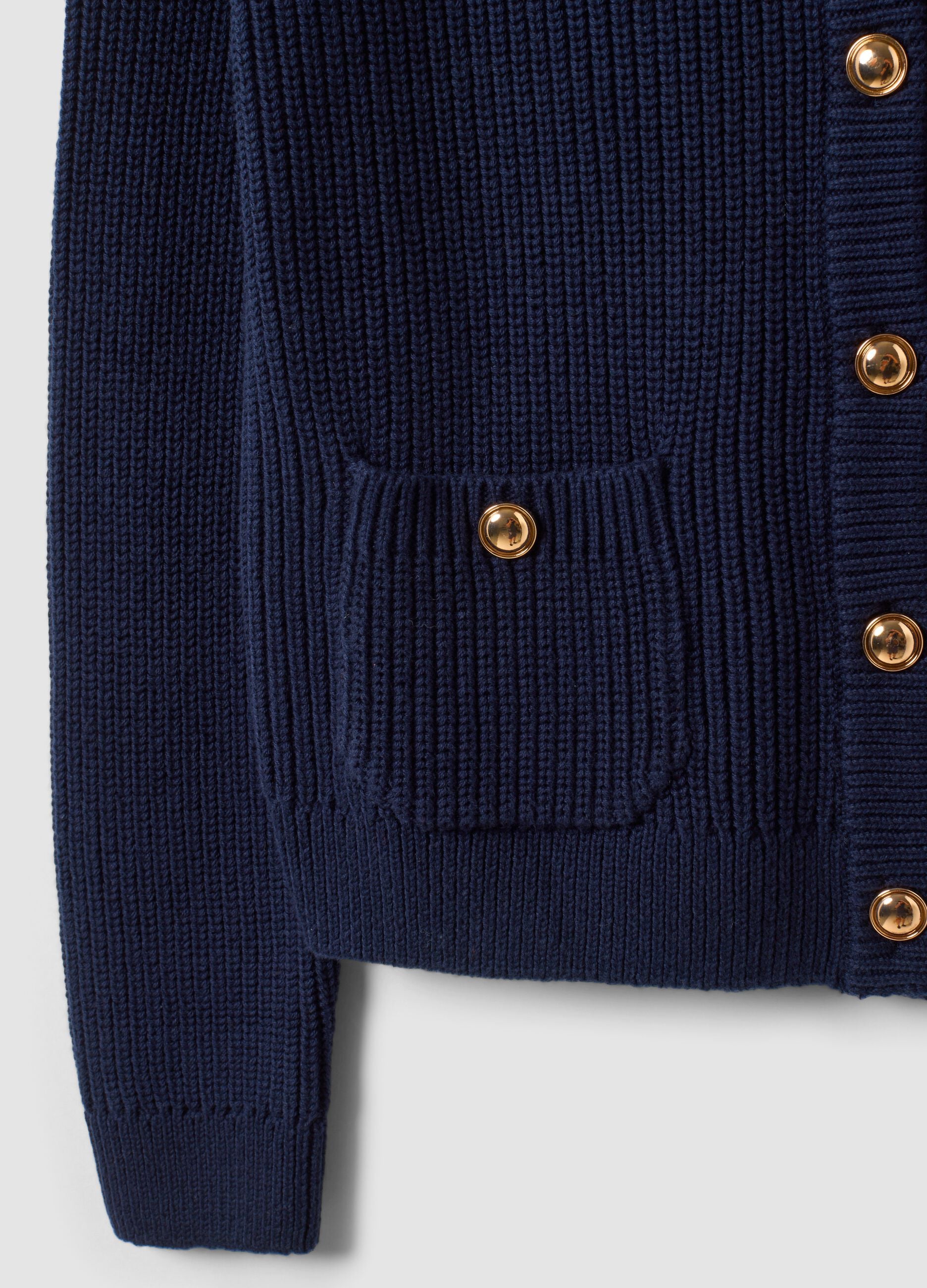 Blue pure cotton crew-neck knit cardigan