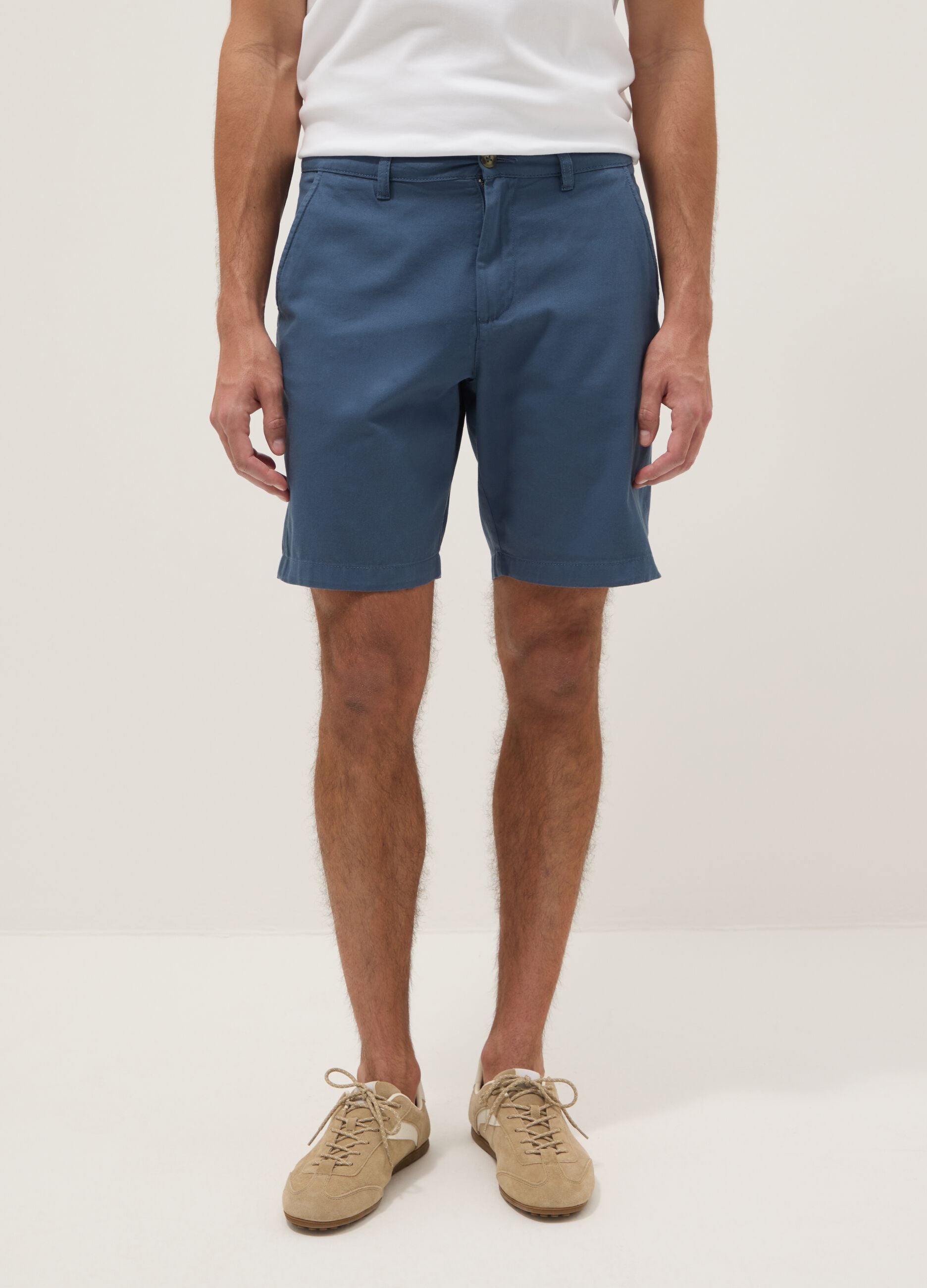 Blue regular-fit pure cotton chino Bermuda shorts