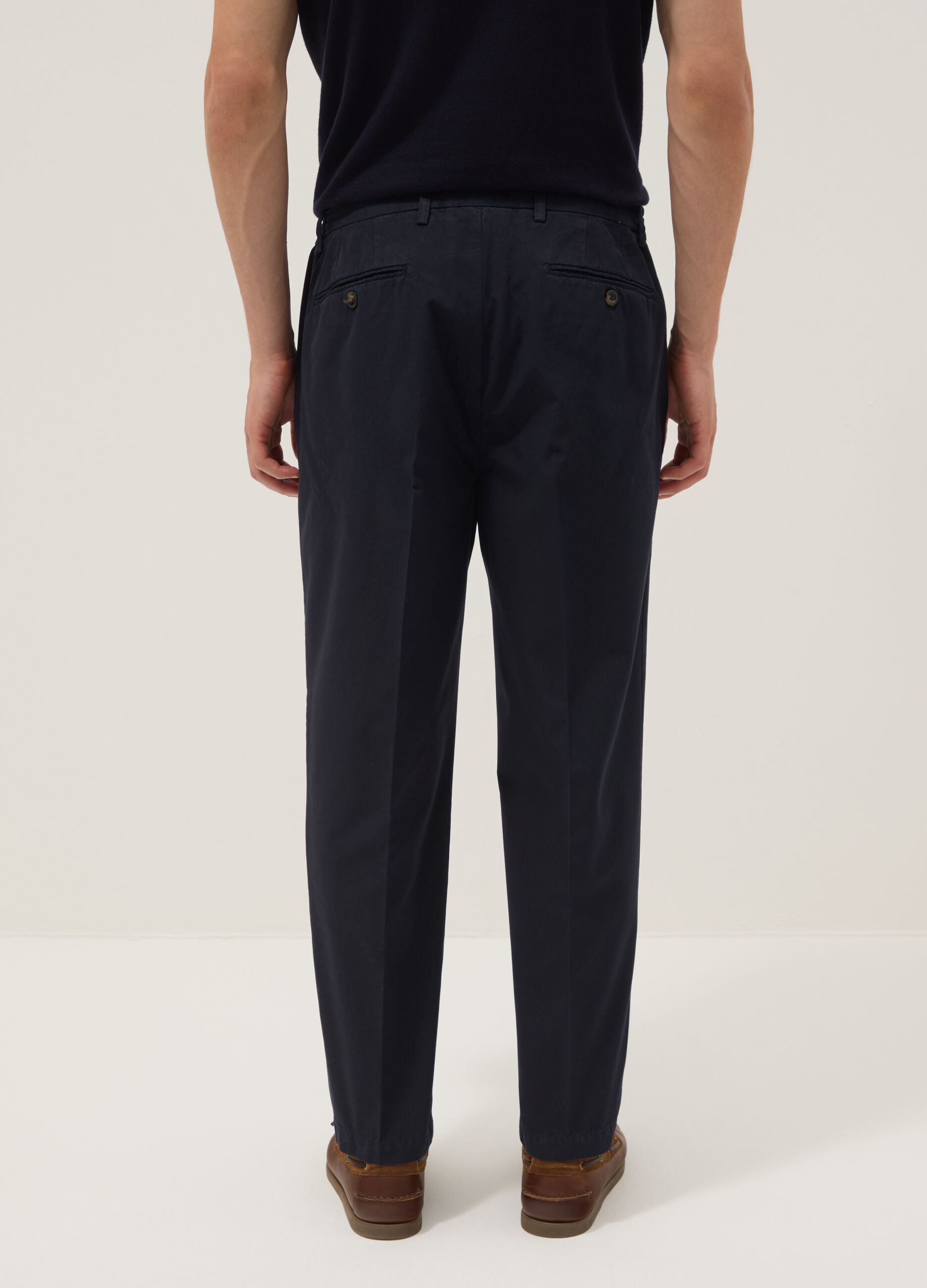 Blue cotton chino trousers with carrot fit
