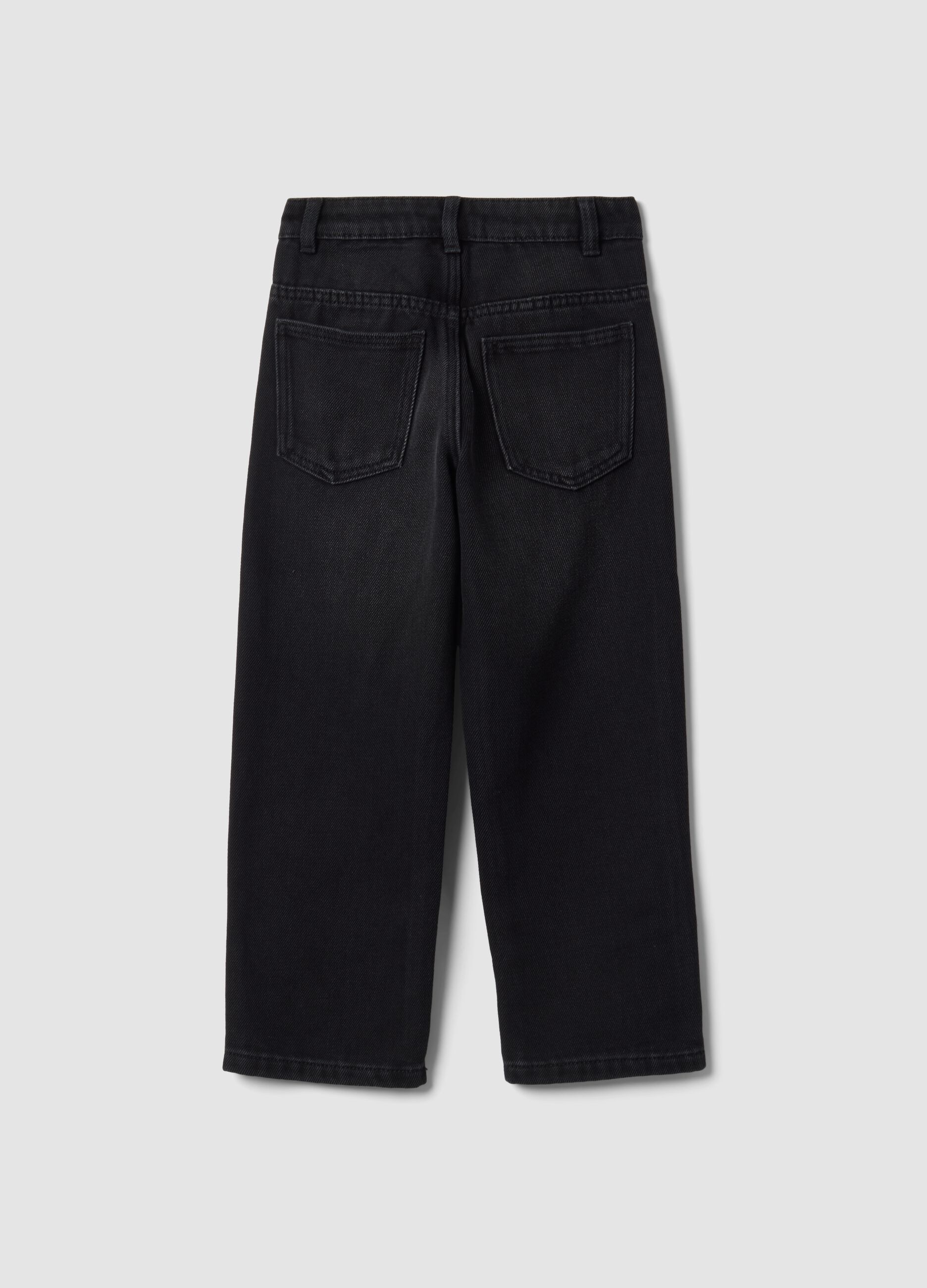 Black wide-leg cotton and viscose blend jeans for boys