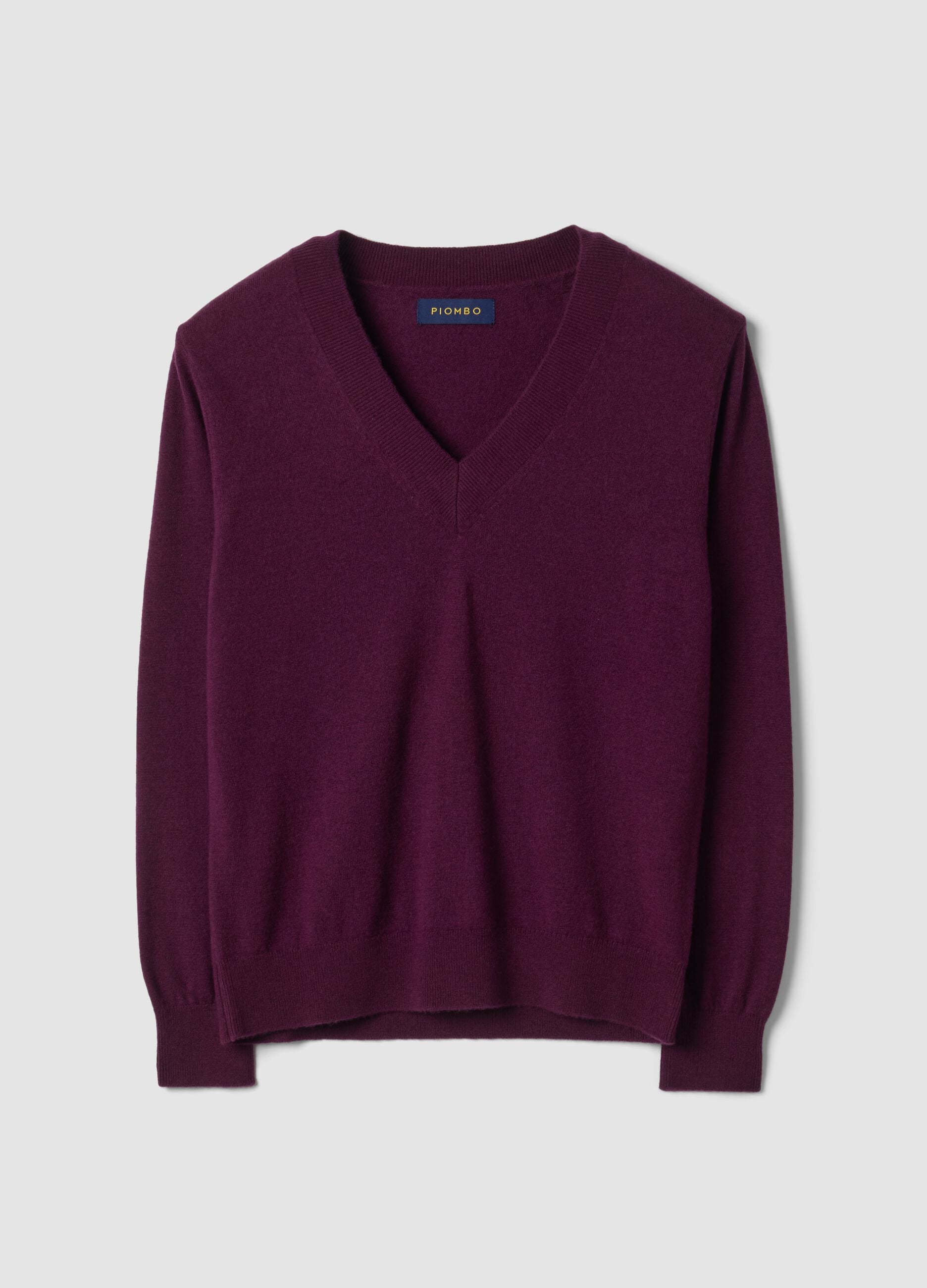 Purple pure wool jumper with deep V-neck