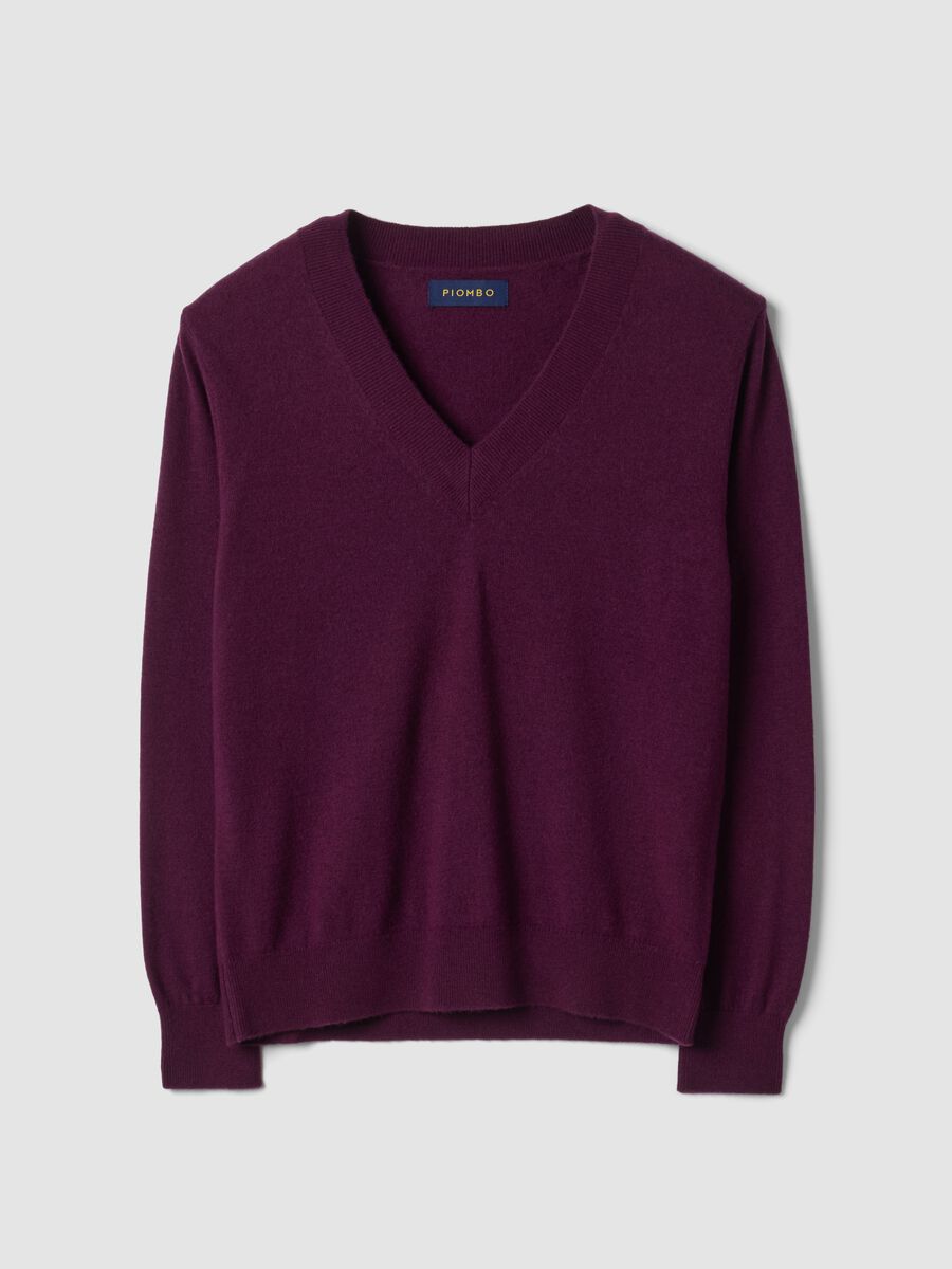 Purple pure wool jumper with deep V-neck_0