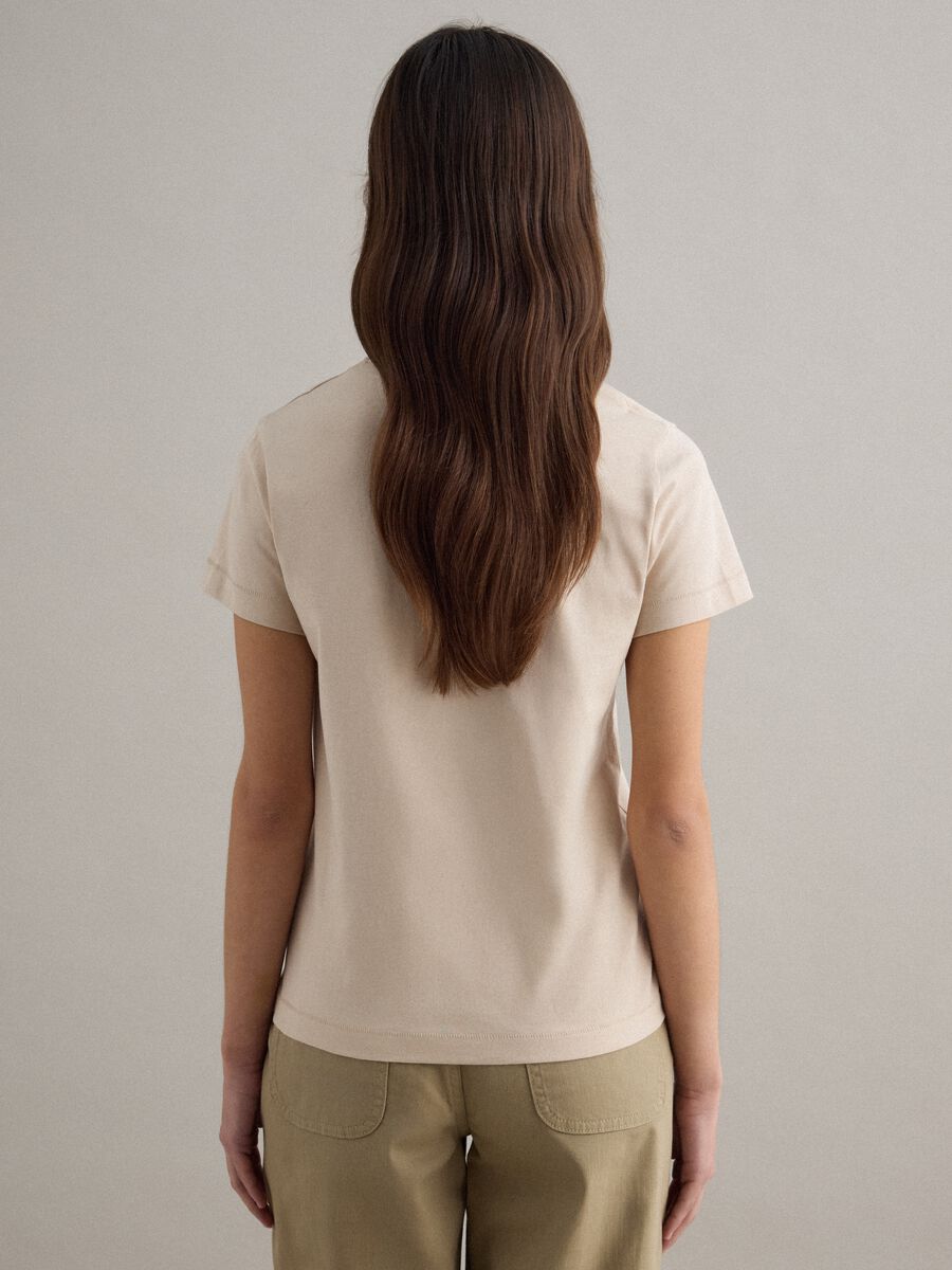 Beige pure cotton crew-neck T-shirt, regular fit_3
