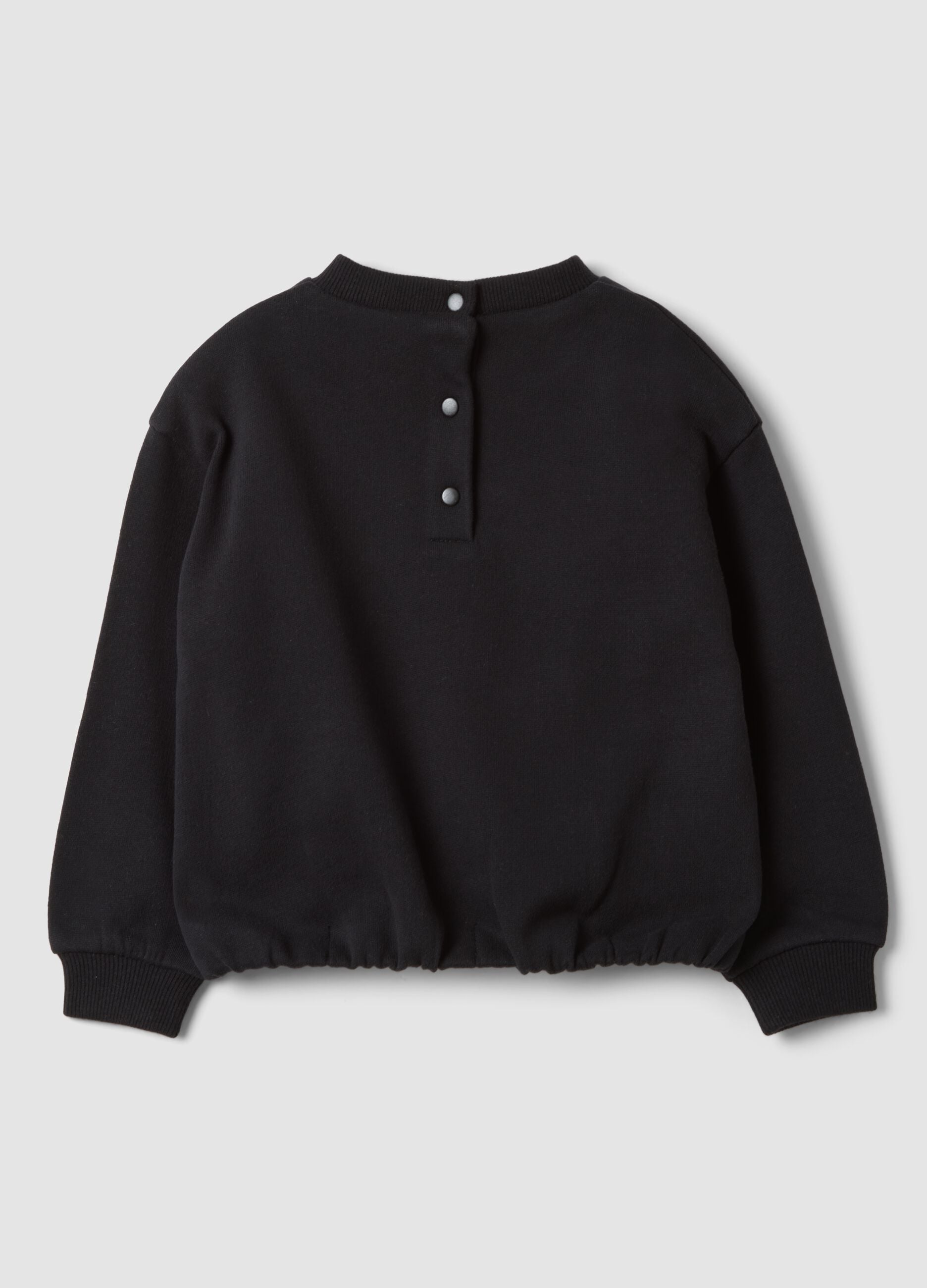 Black pure cotton crew-neck sweatshirt with rhinestones for baby girl