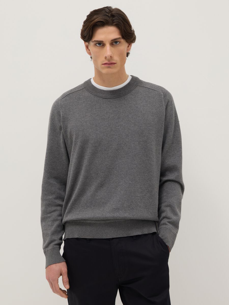 Grey crew-neck pure cotton sweater regular fit_0