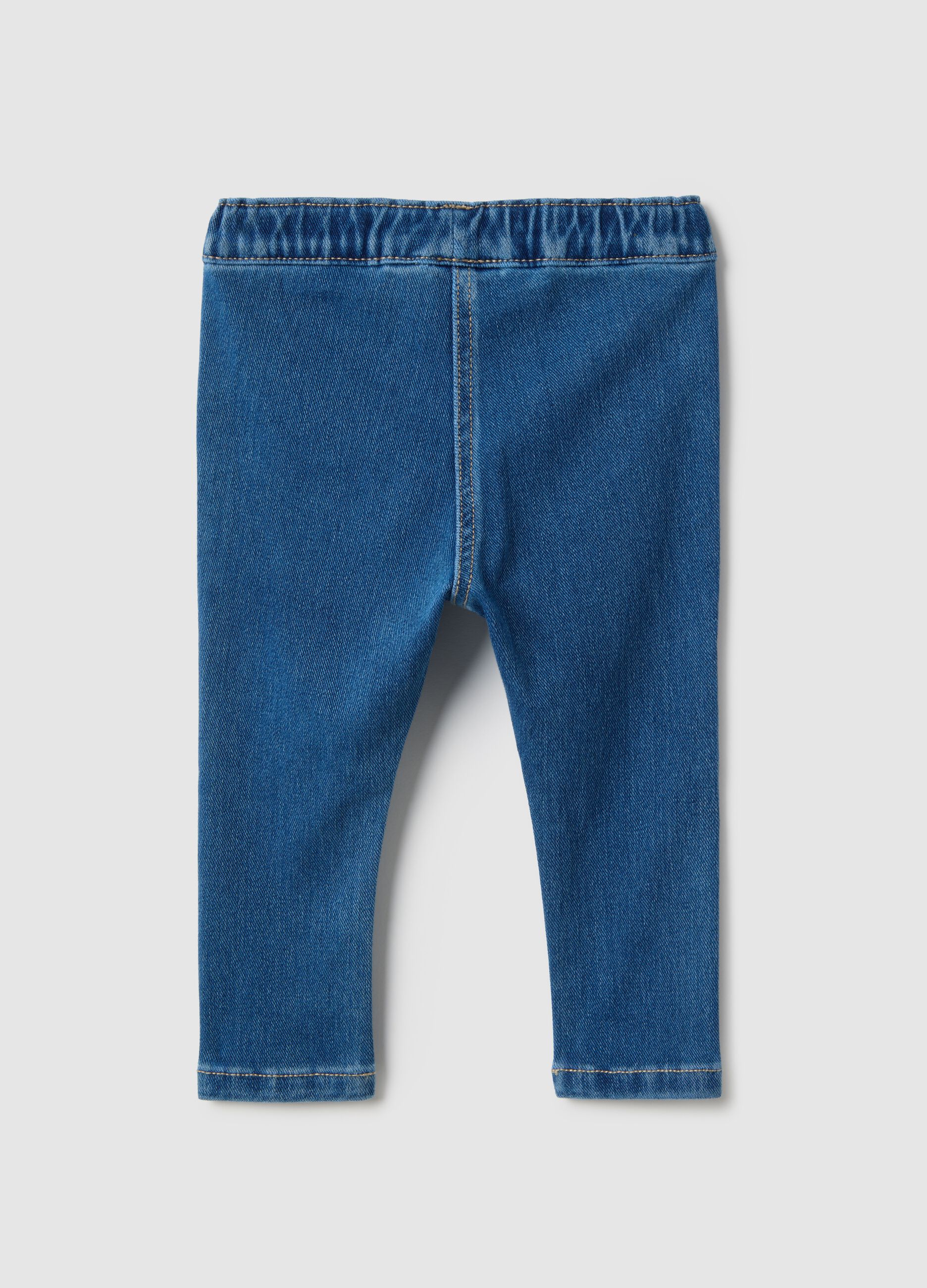 Blue Cotton Blend Slim Fit Jeggings for Baby Girl