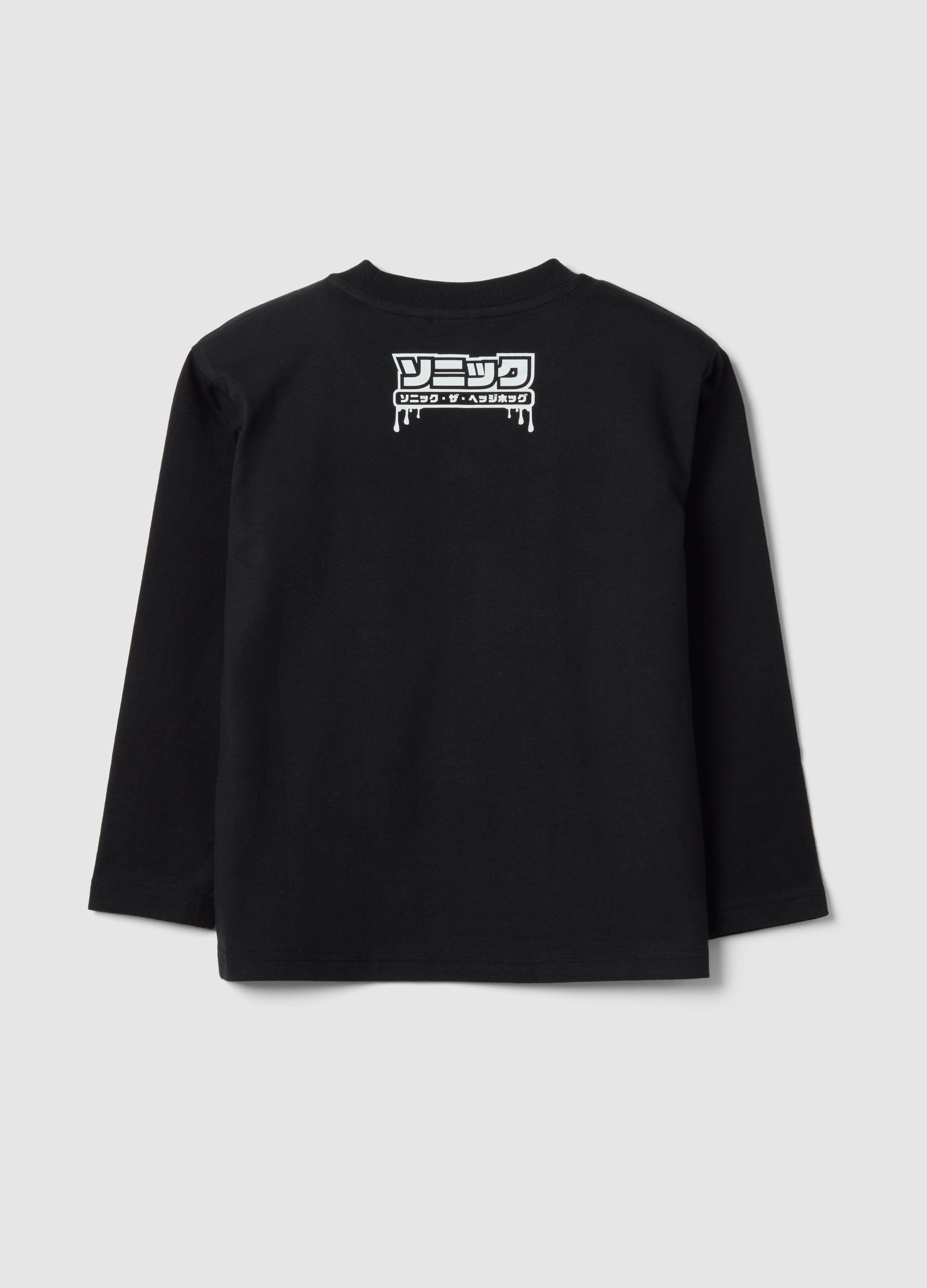 Children's black t-shirt in pure cotton with Sonic print