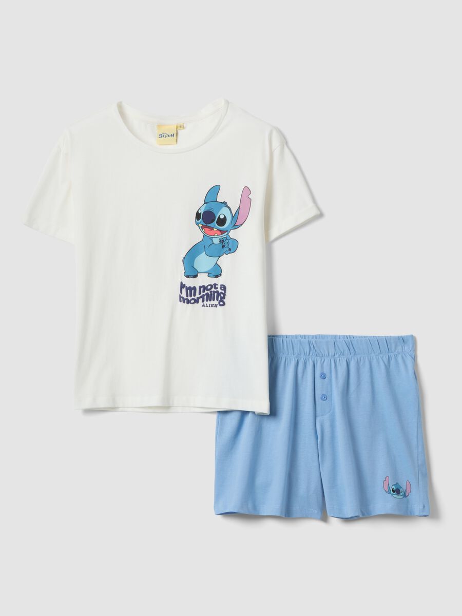 White and light blue short pure cotton pyjamas with Stitch print_1