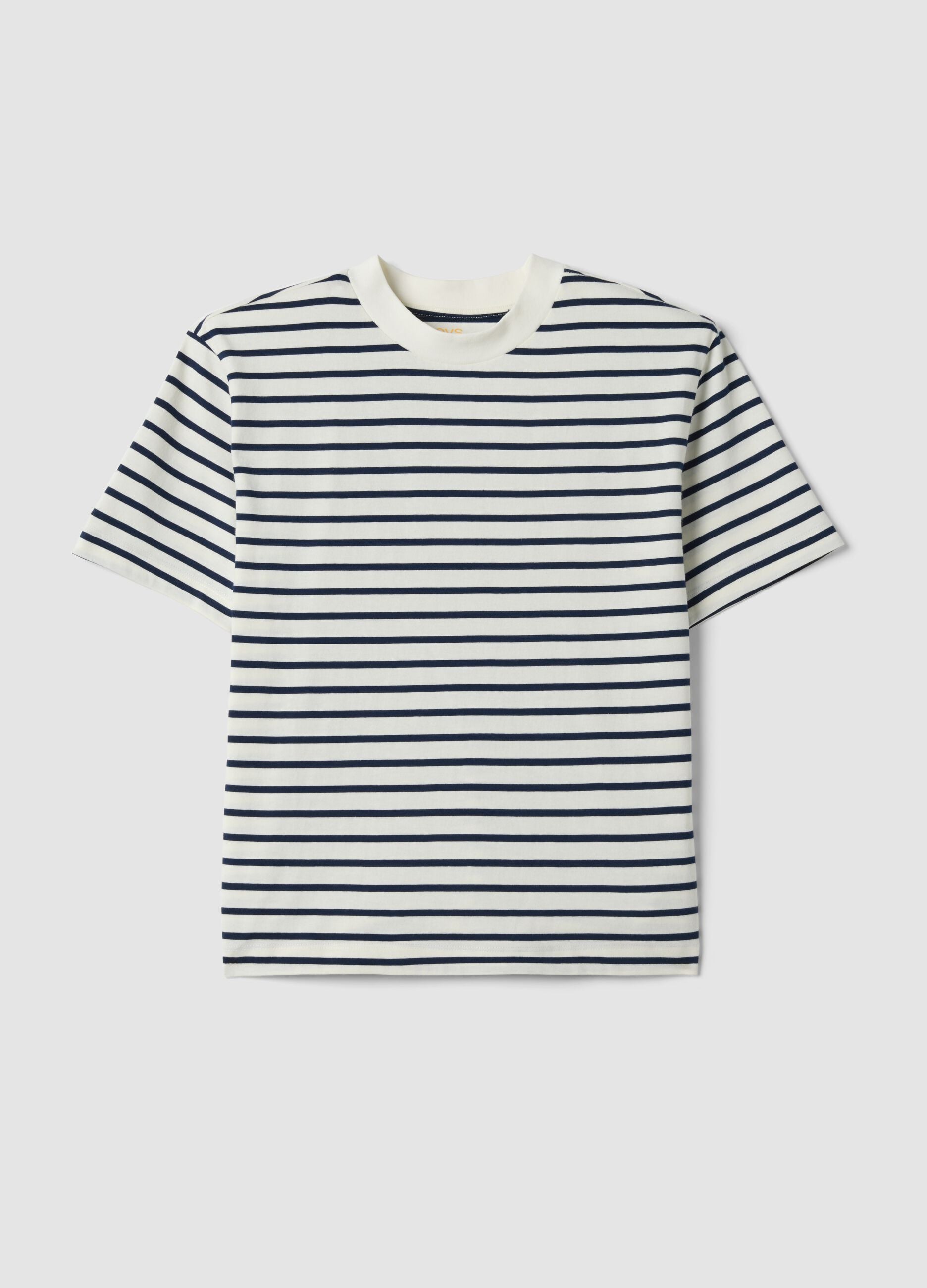 Blue pure cotton striped T-shirt
