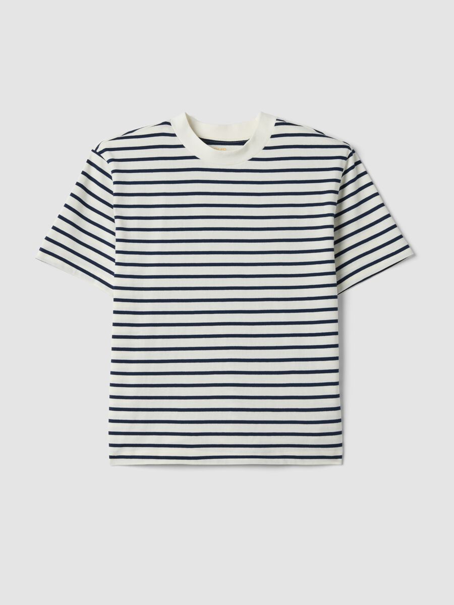Blue pure cotton striped T-shirt_4