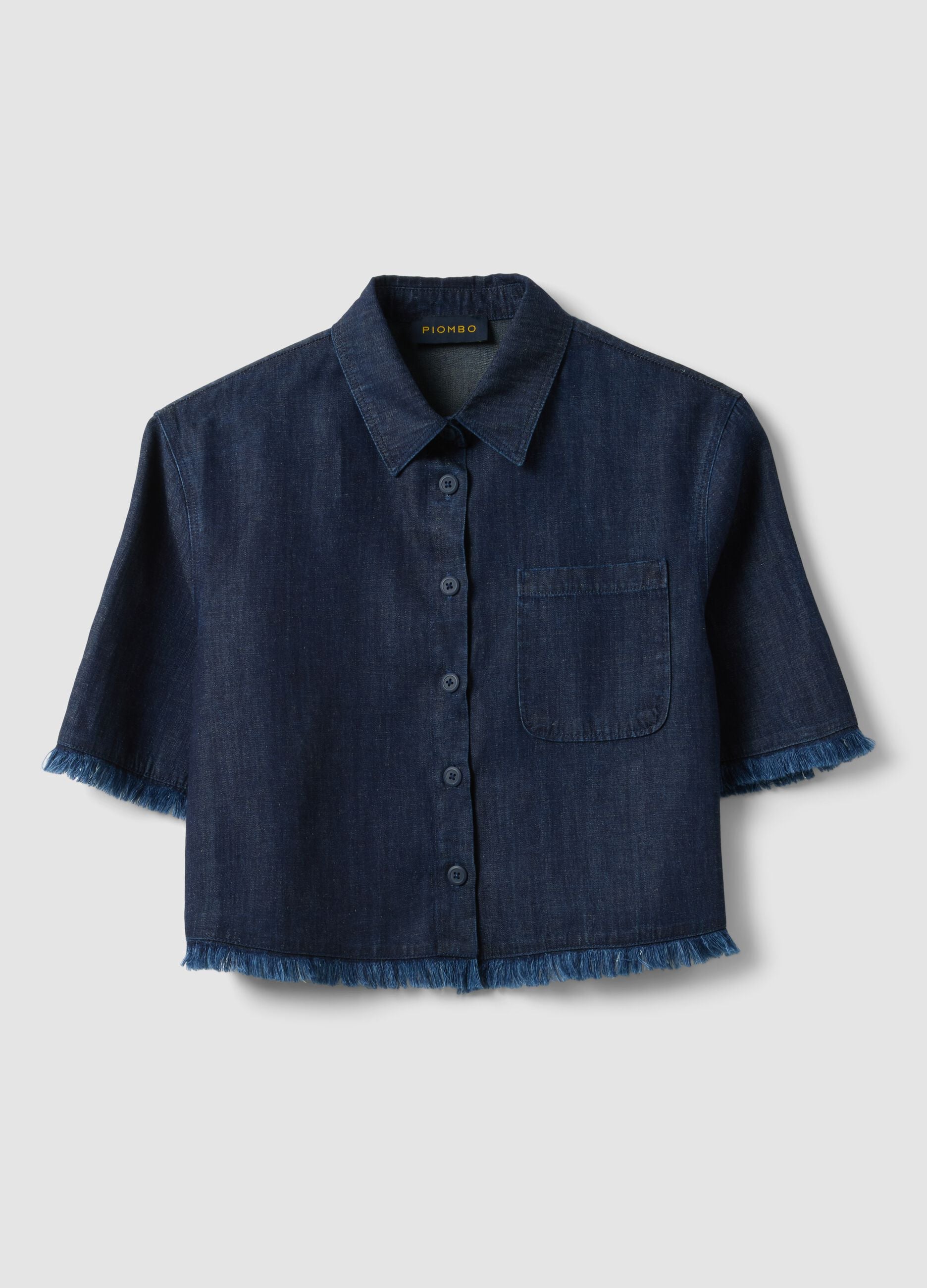 Blue denim shirt in cotton blend, oversized fit with frayed hem