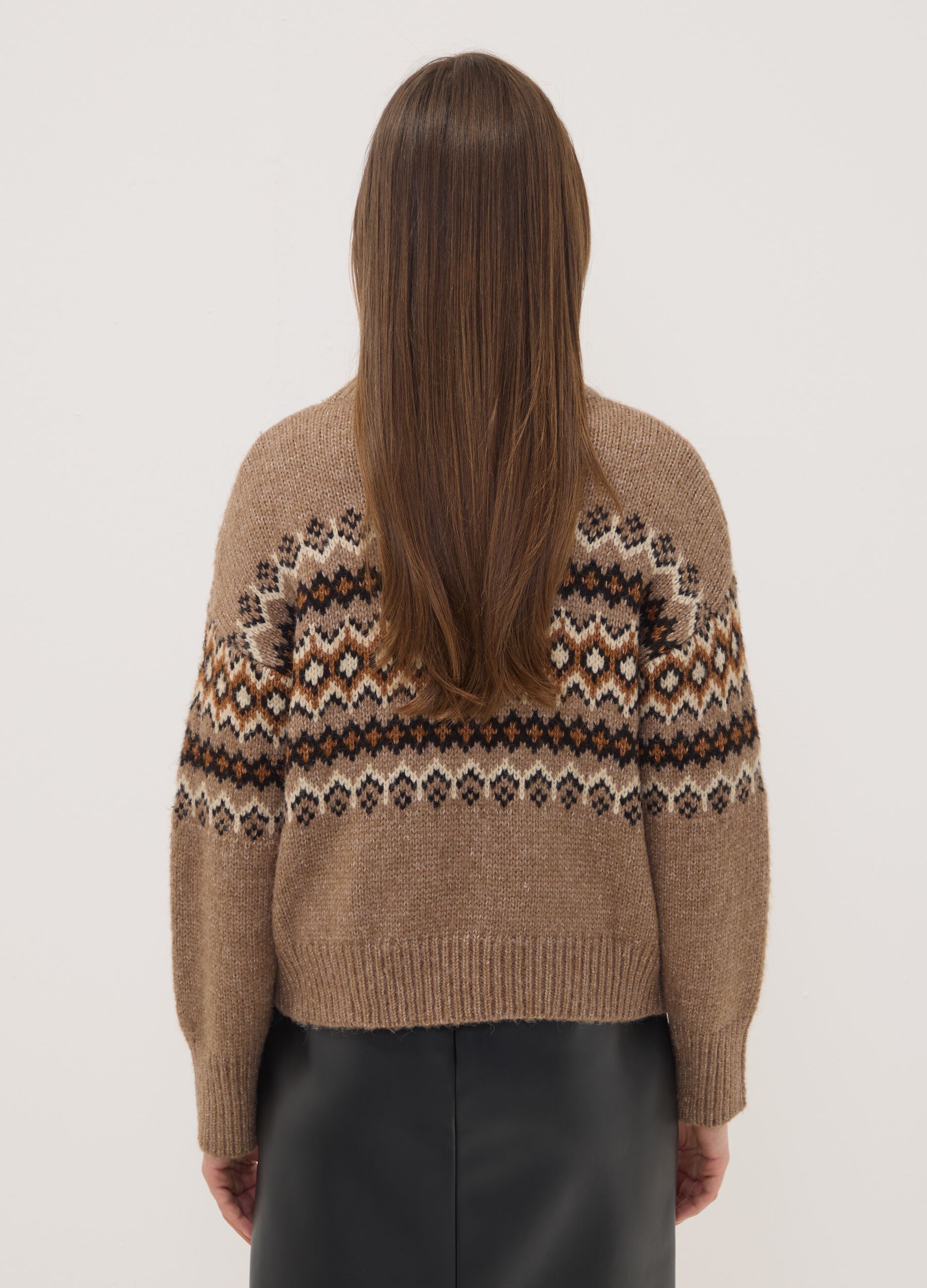Brown jacquard jumper with high neck