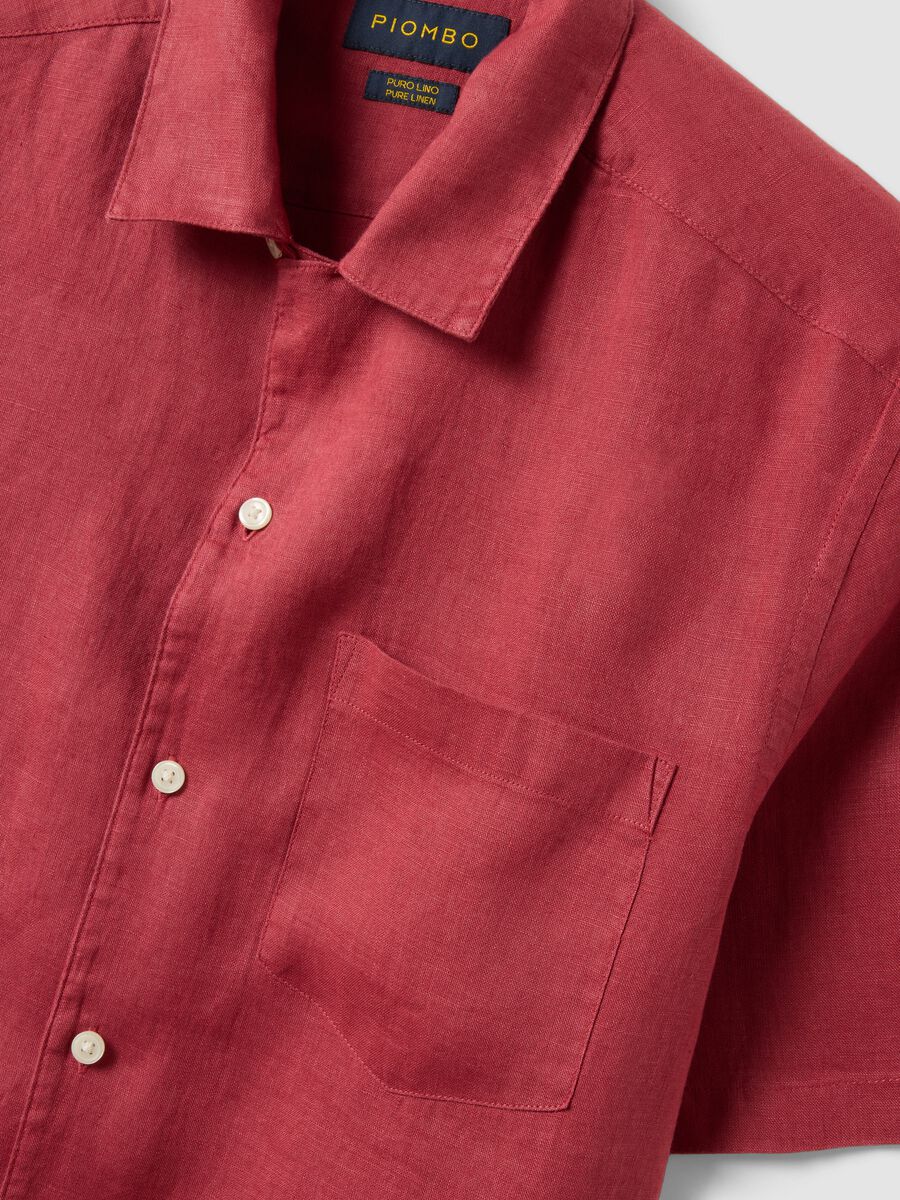 Red shirt with bowling collar in pure linen_5