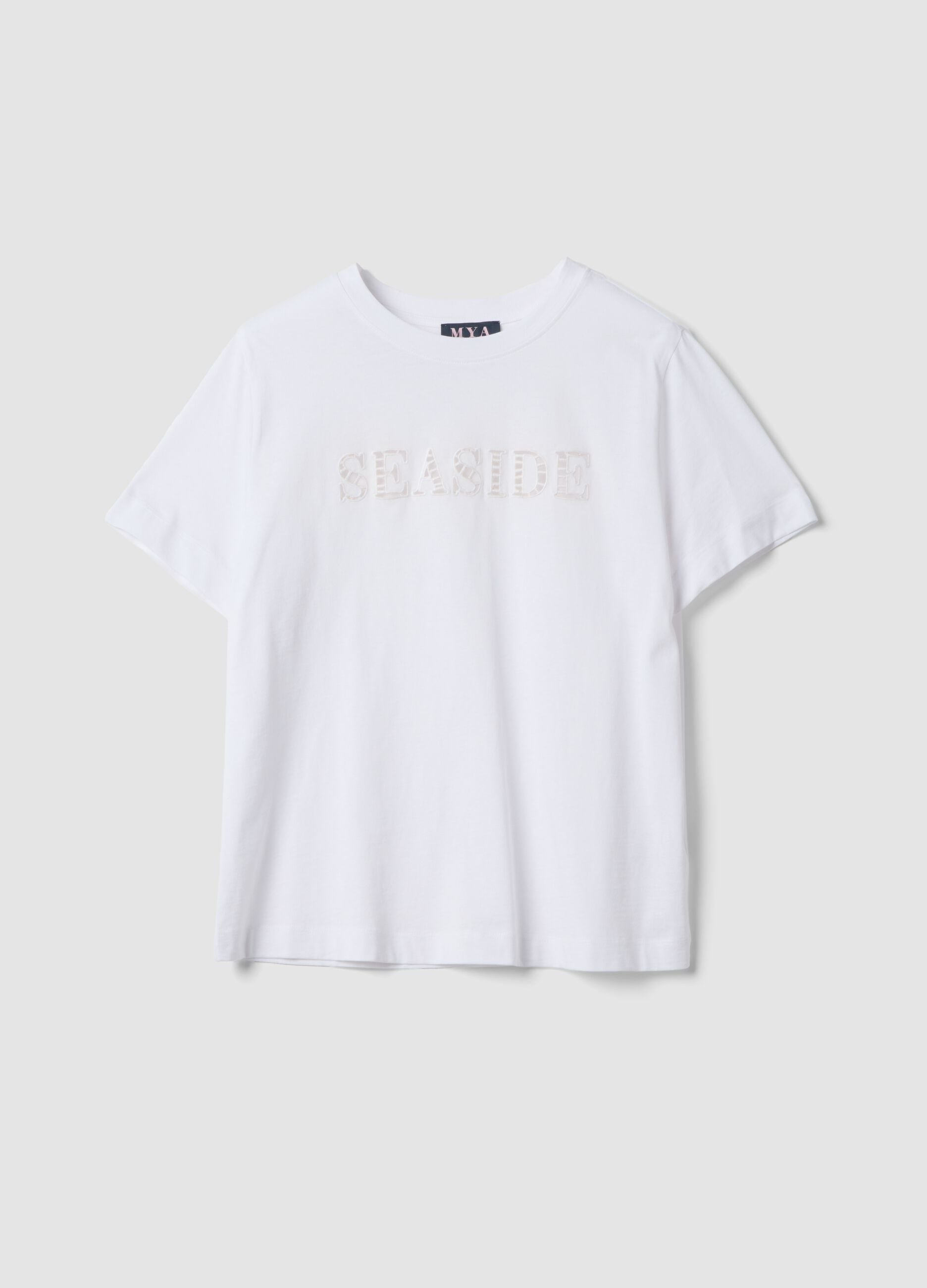 White pure cotton T-shirt with front print
