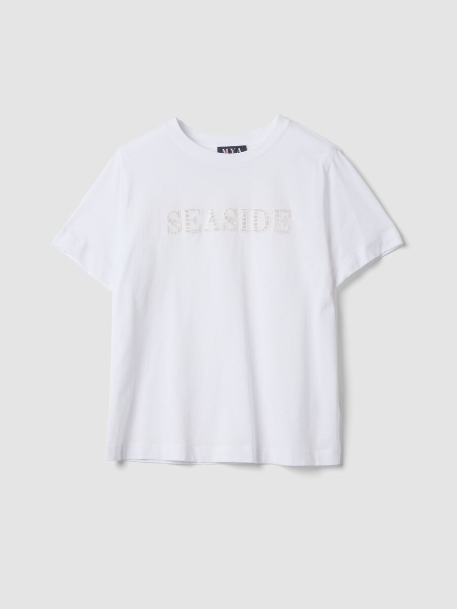 White pure cotton T-shirt with front print_4