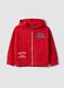 Red organic cotton hoodie with embroidered details, oversized fit, for boys_0