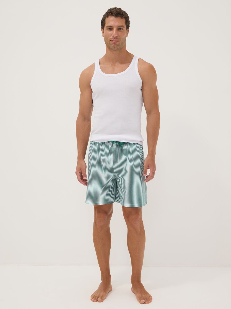 Green striped organic cotton pyjama shorts_0