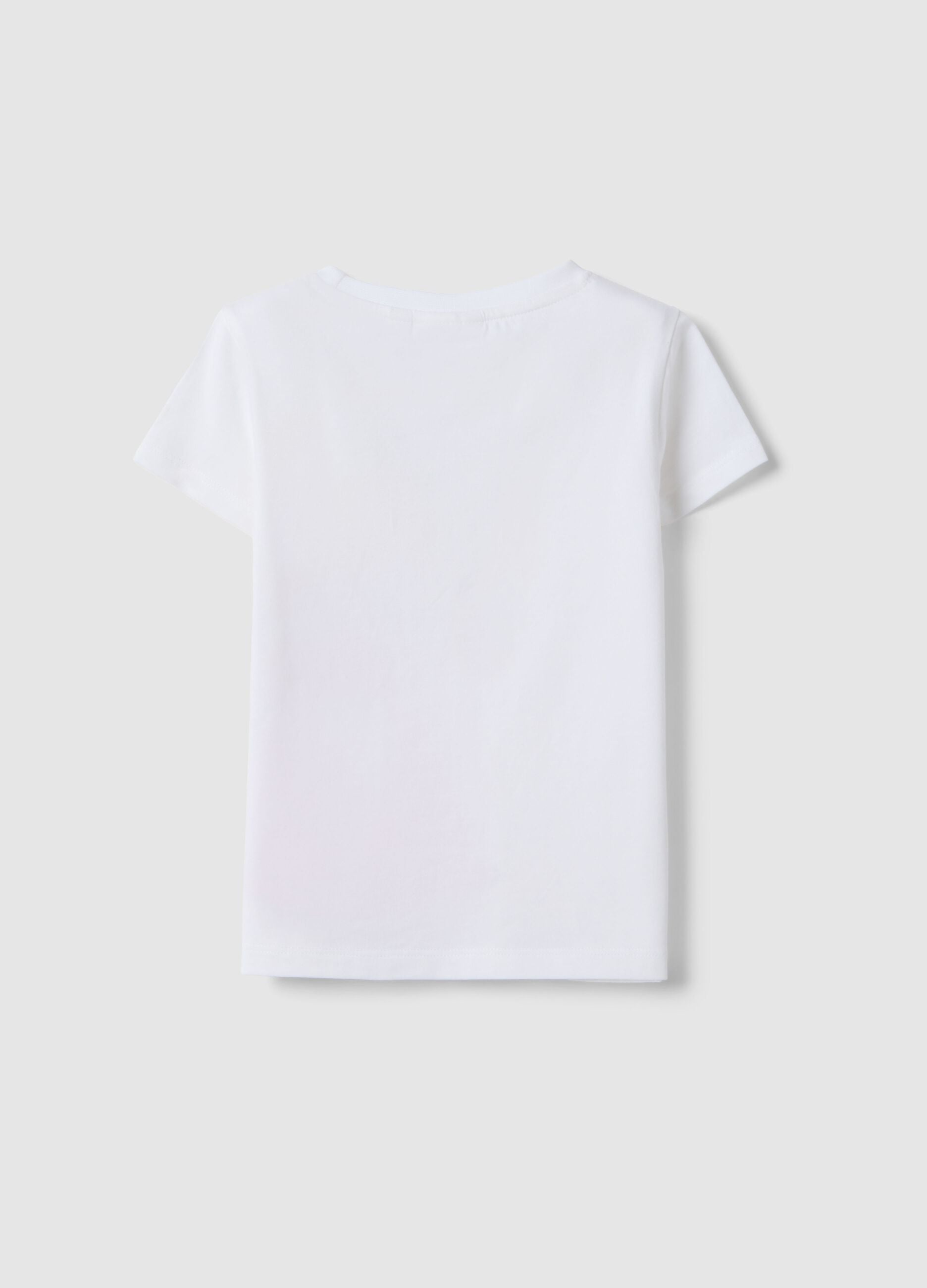 Girls' white stretch cotton T-shirt regular fit with Peach