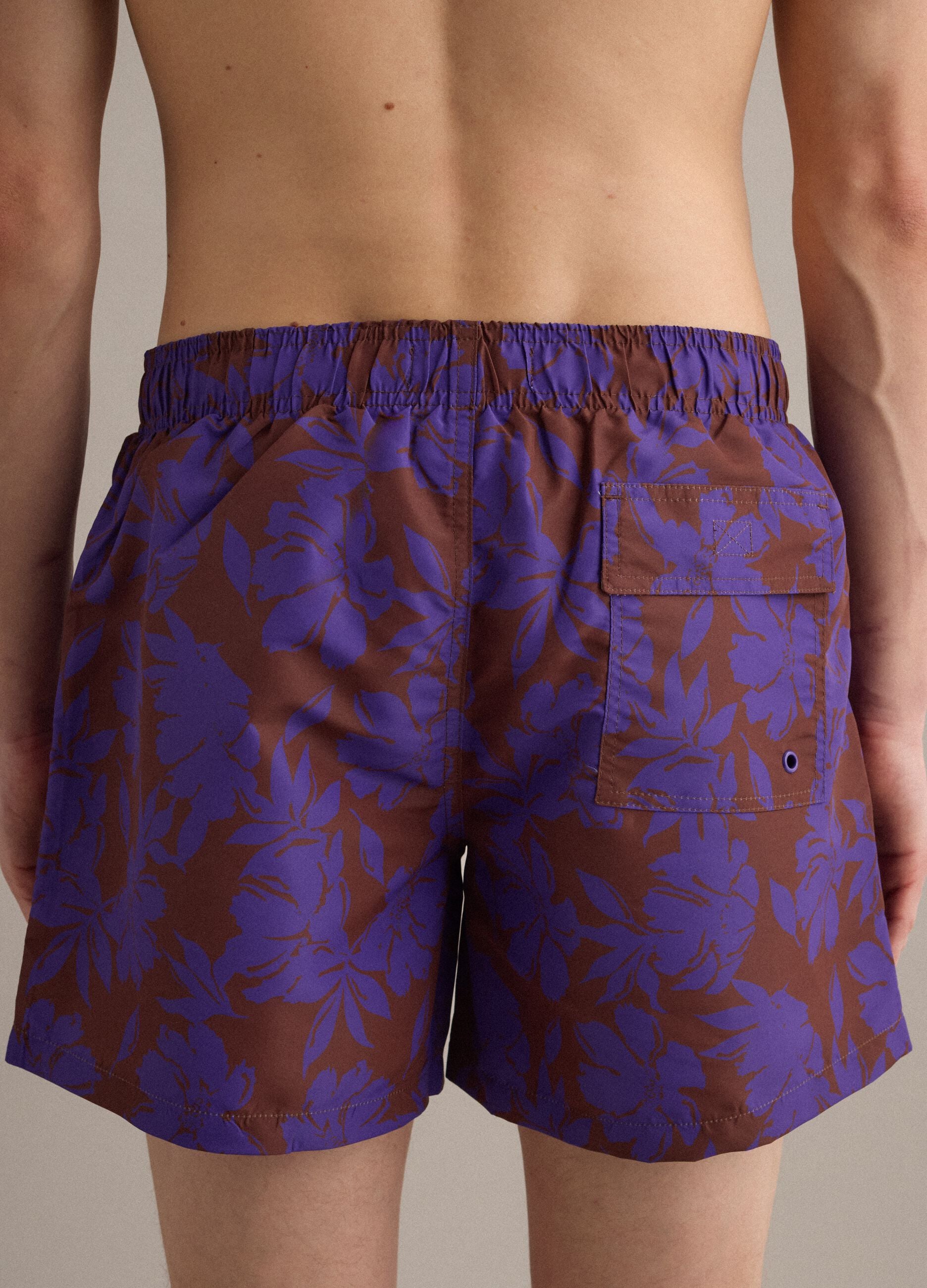 Purple floral-print swim shorts