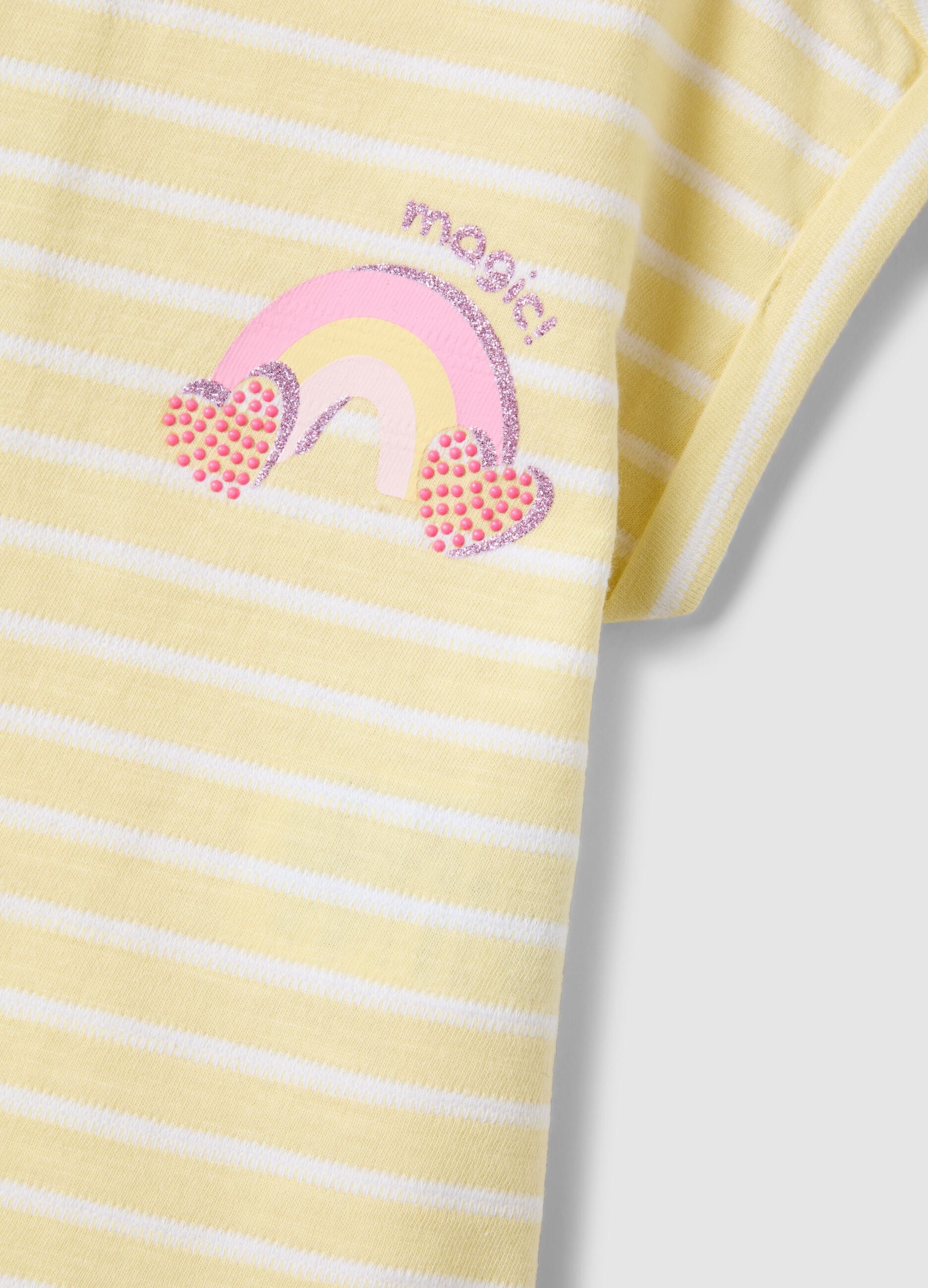 Girls' multicolour striped pure cotton T-shirt with hearts