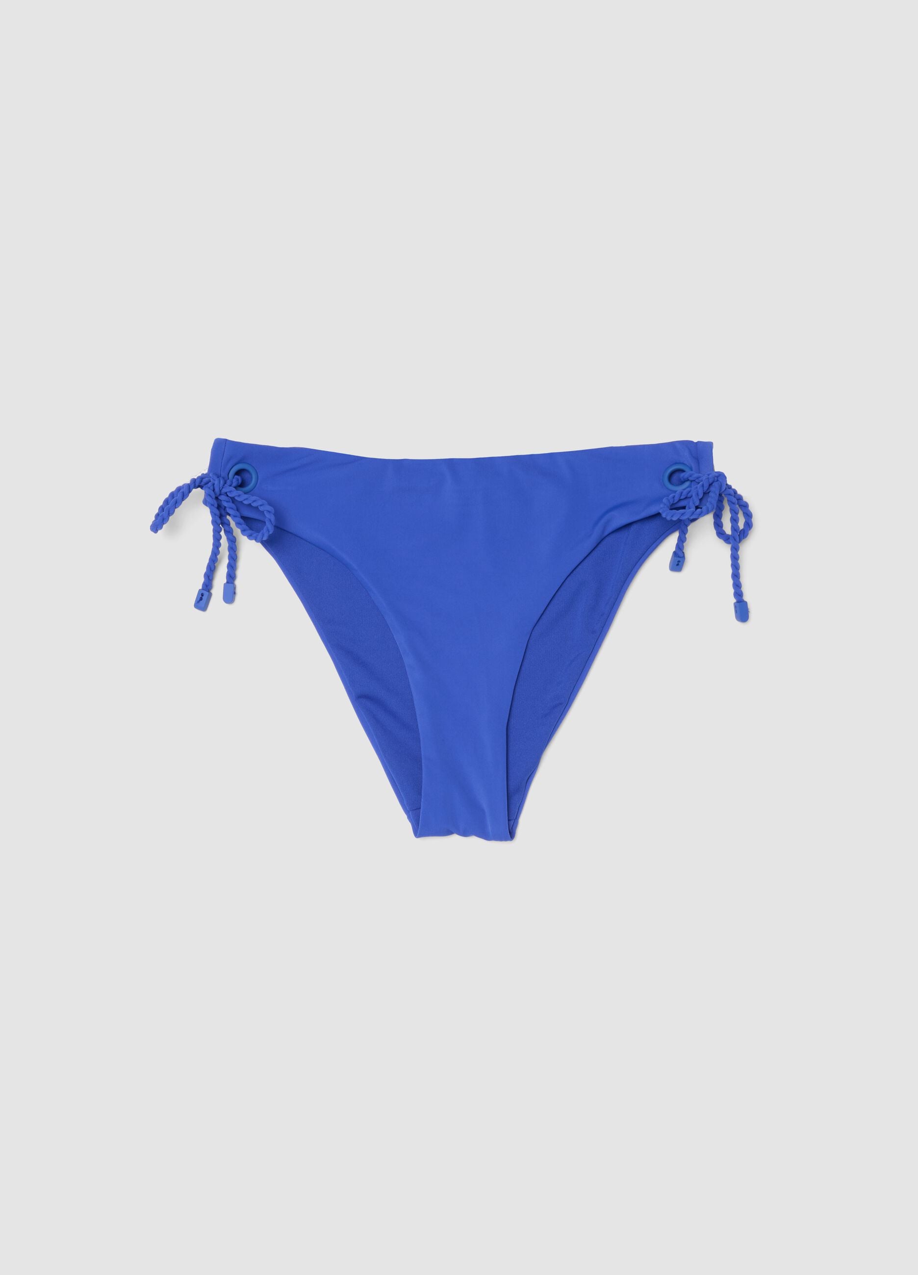 Blue stretch bikini bottoms with tie sides