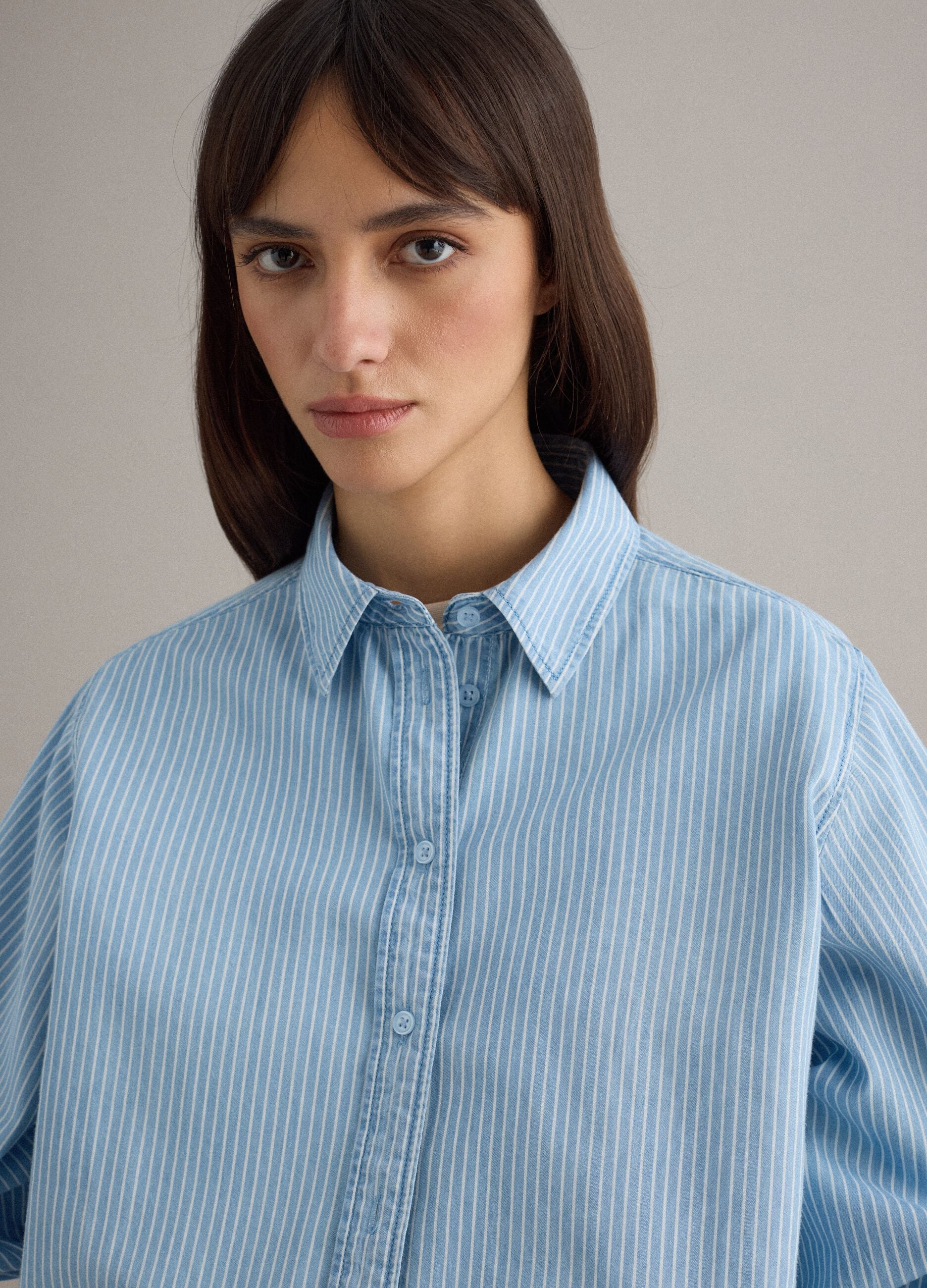 Blue striped cotton shirt, regular fit