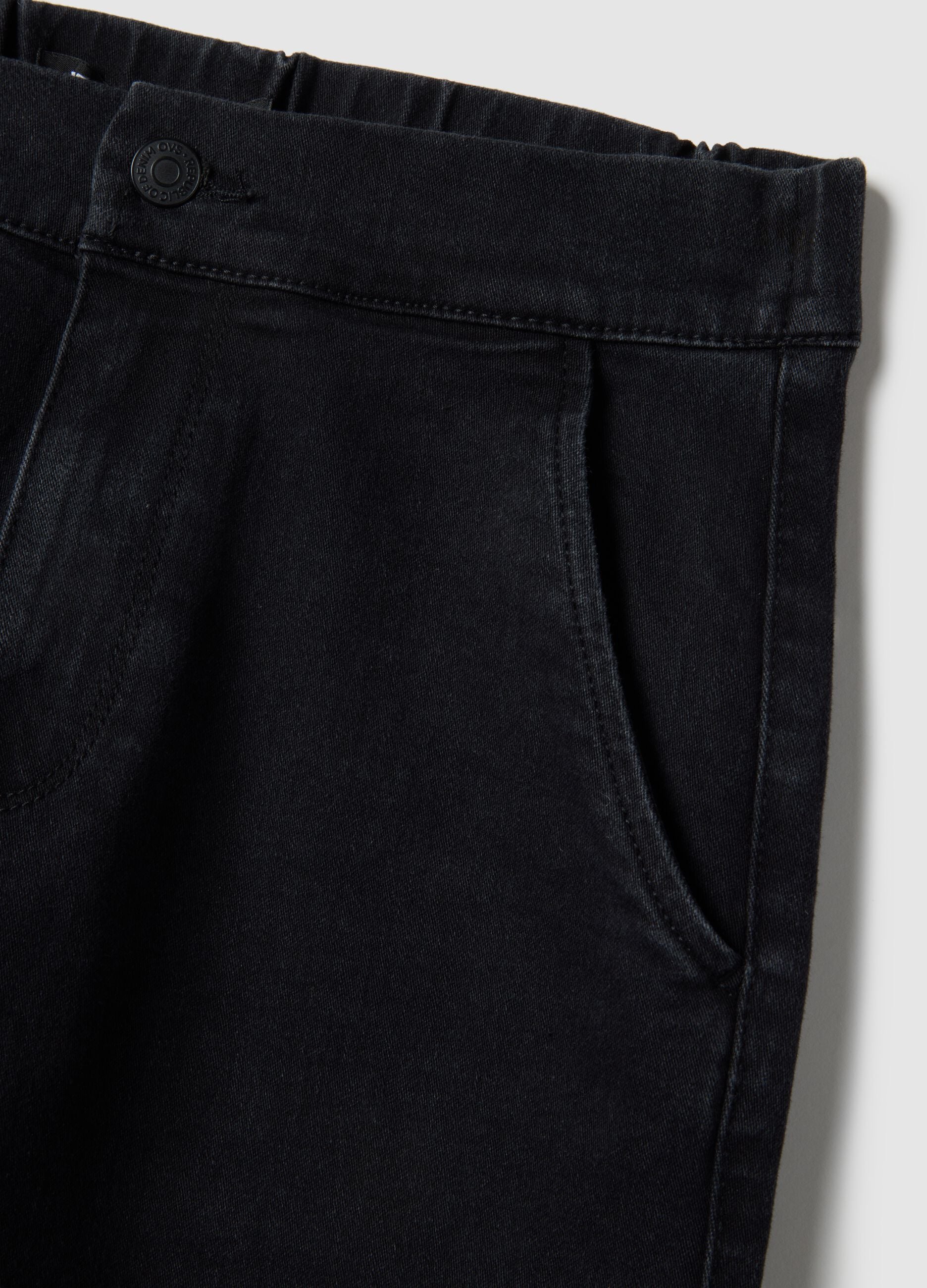 Black Cotton Blend Slim Fit Chino Trousers