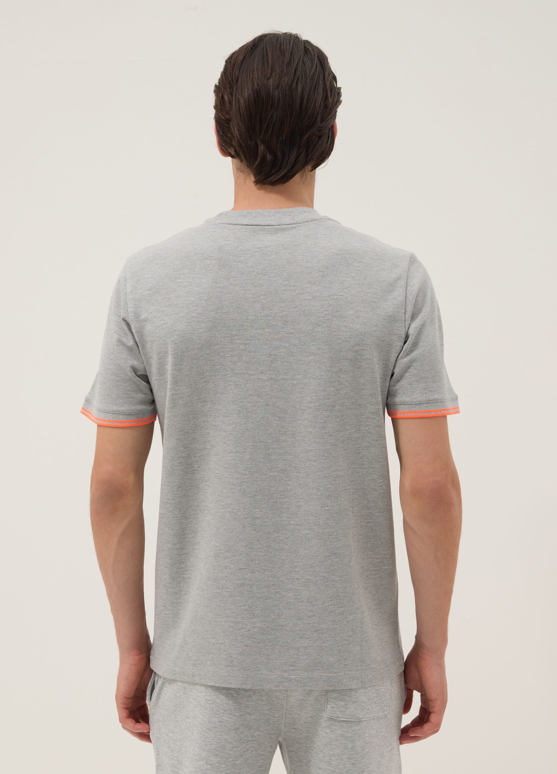 Grey stretch cotton T-shirt with chest pocket