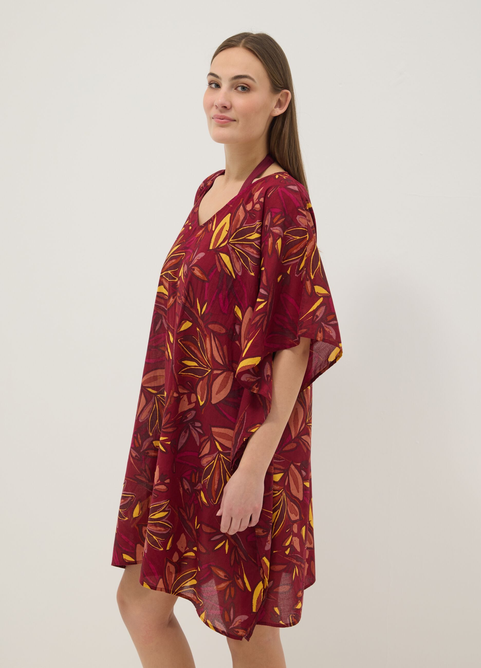 Multicolour pure cotton beach cover-up with floral print