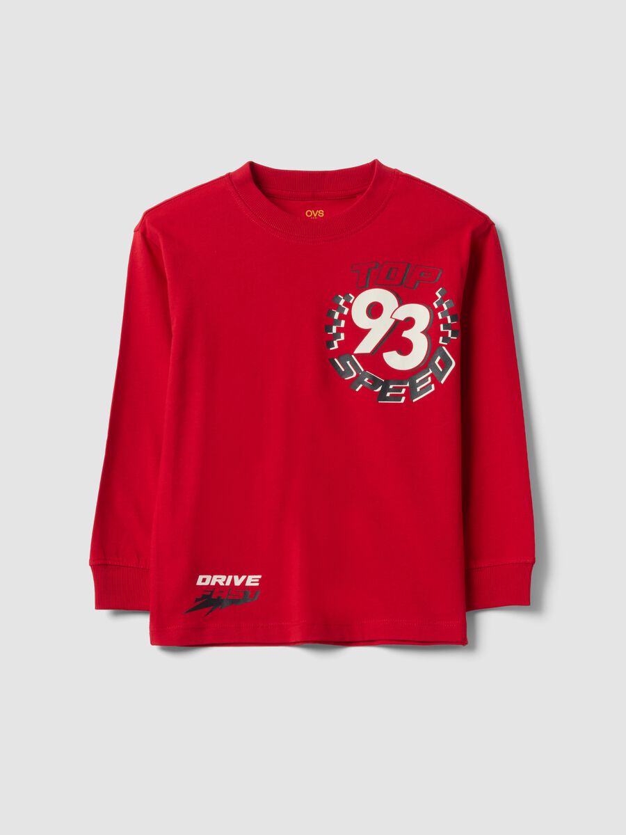 T-shirt rossa in puro cotone con girocollo e stampa Top Speed_0