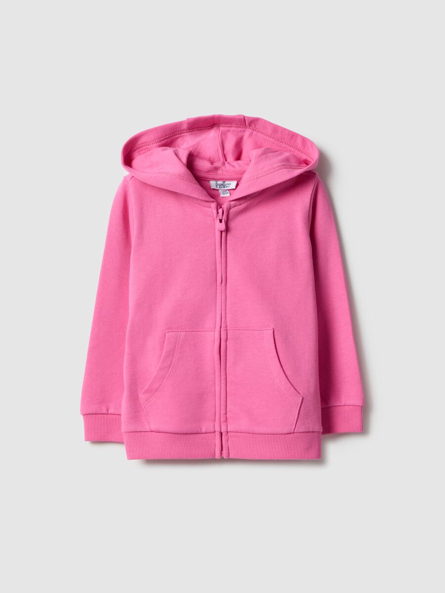 Felpa rosa con cappuccio da bimba in puro cotone regular fit_0