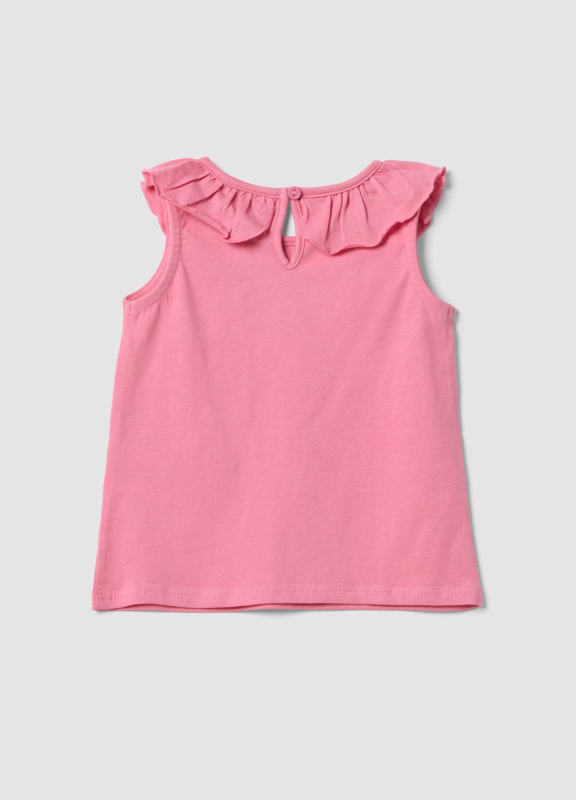 Pink organic cotton vest top with ruffle