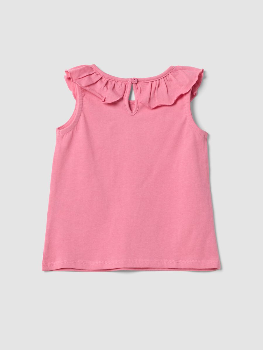 Canotta rosa in puro cotone con volant regular fit_1