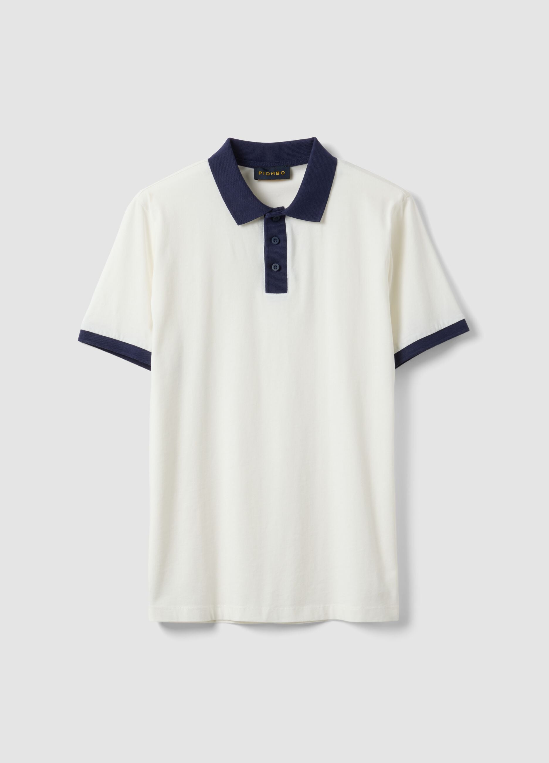 White pure cotton polo shirt with contrasting collar