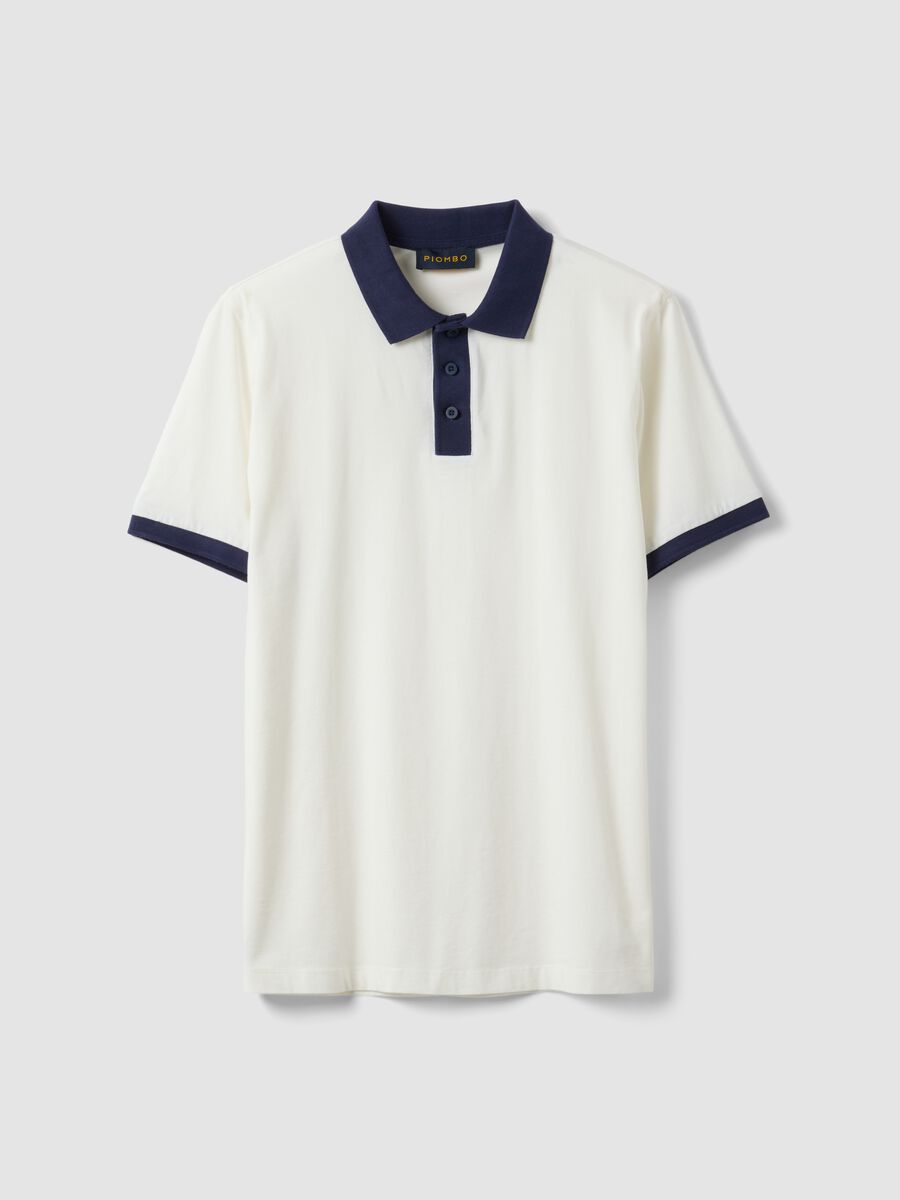 White pure cotton polo shirt with contrasting collar_4