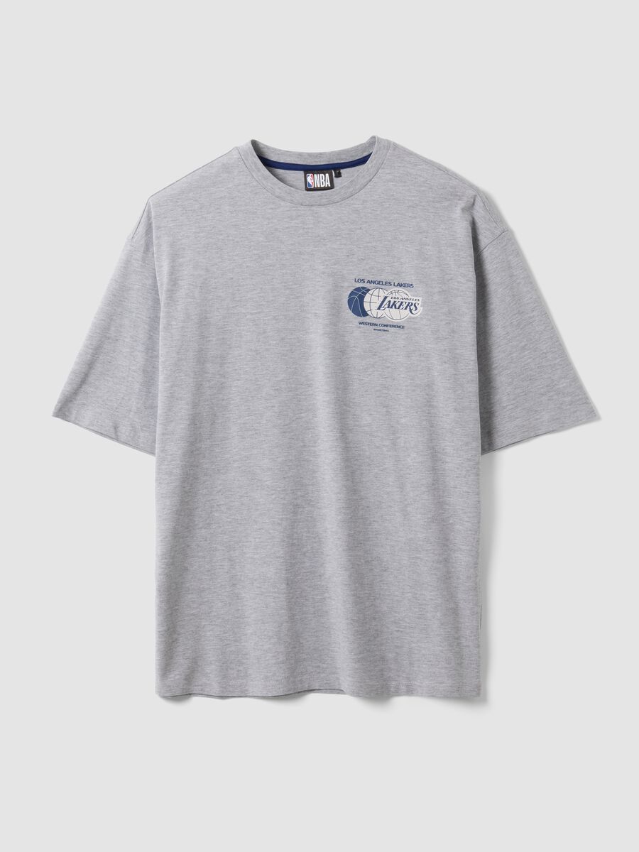 Grey pure cotton T-shirt with Lakers print_4