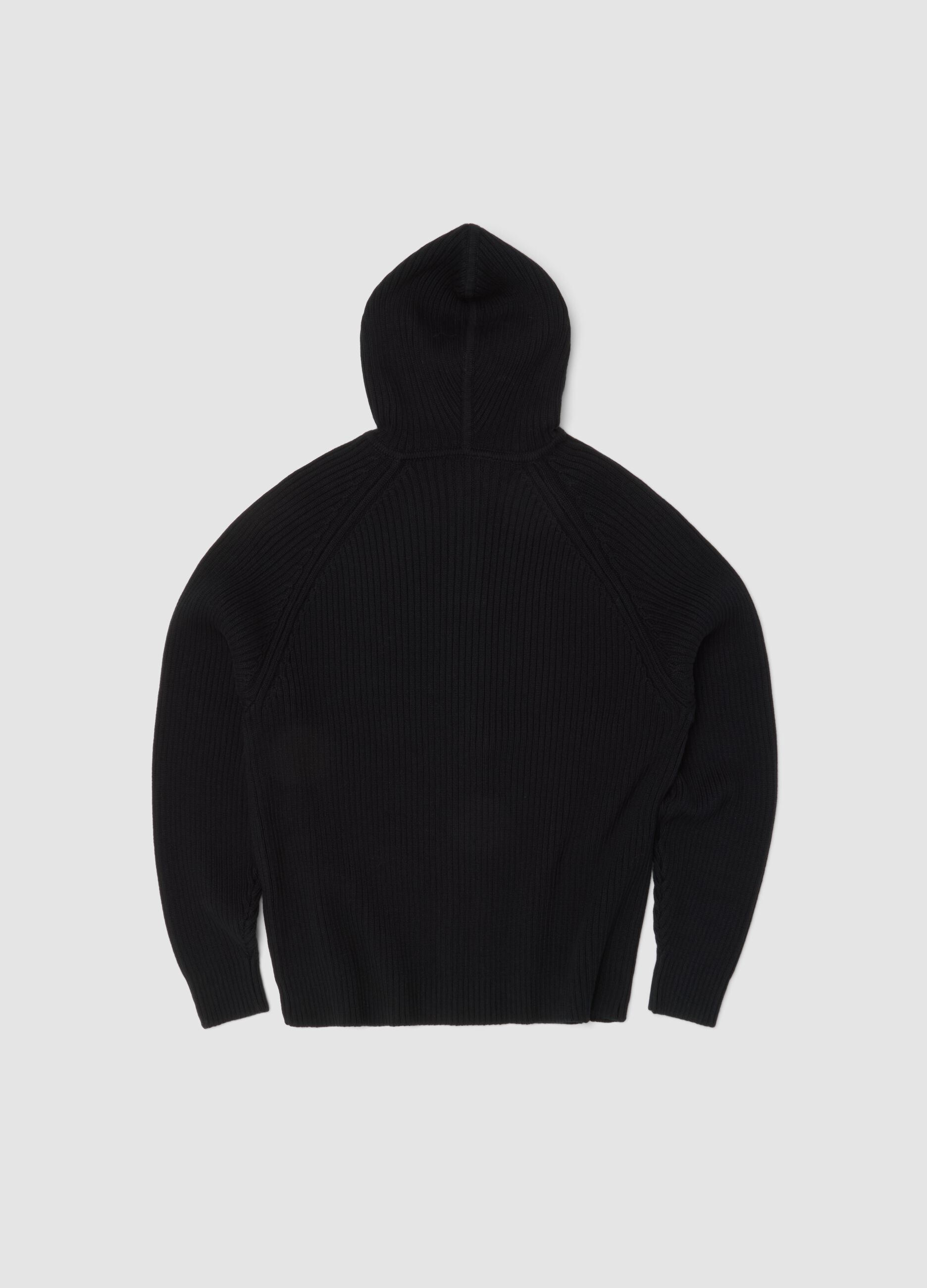Black Ribbed Knit Hoodie