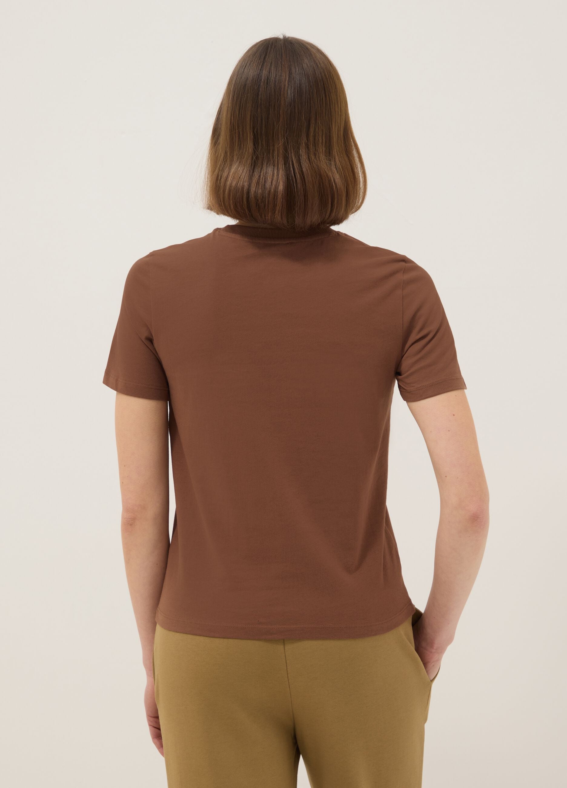 Brown pure cotton crew neck T-shirt regular fit