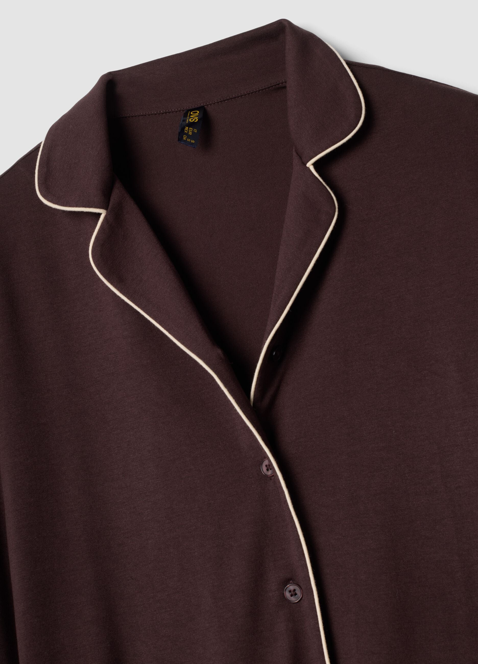 Brown stretch viscose pyjamas with V-neck